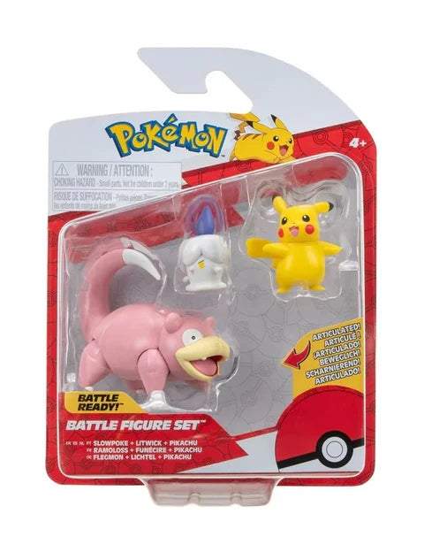 Pokemon Battle Figures Set 3 Pack Slowpoke & Litwick & Pikachu