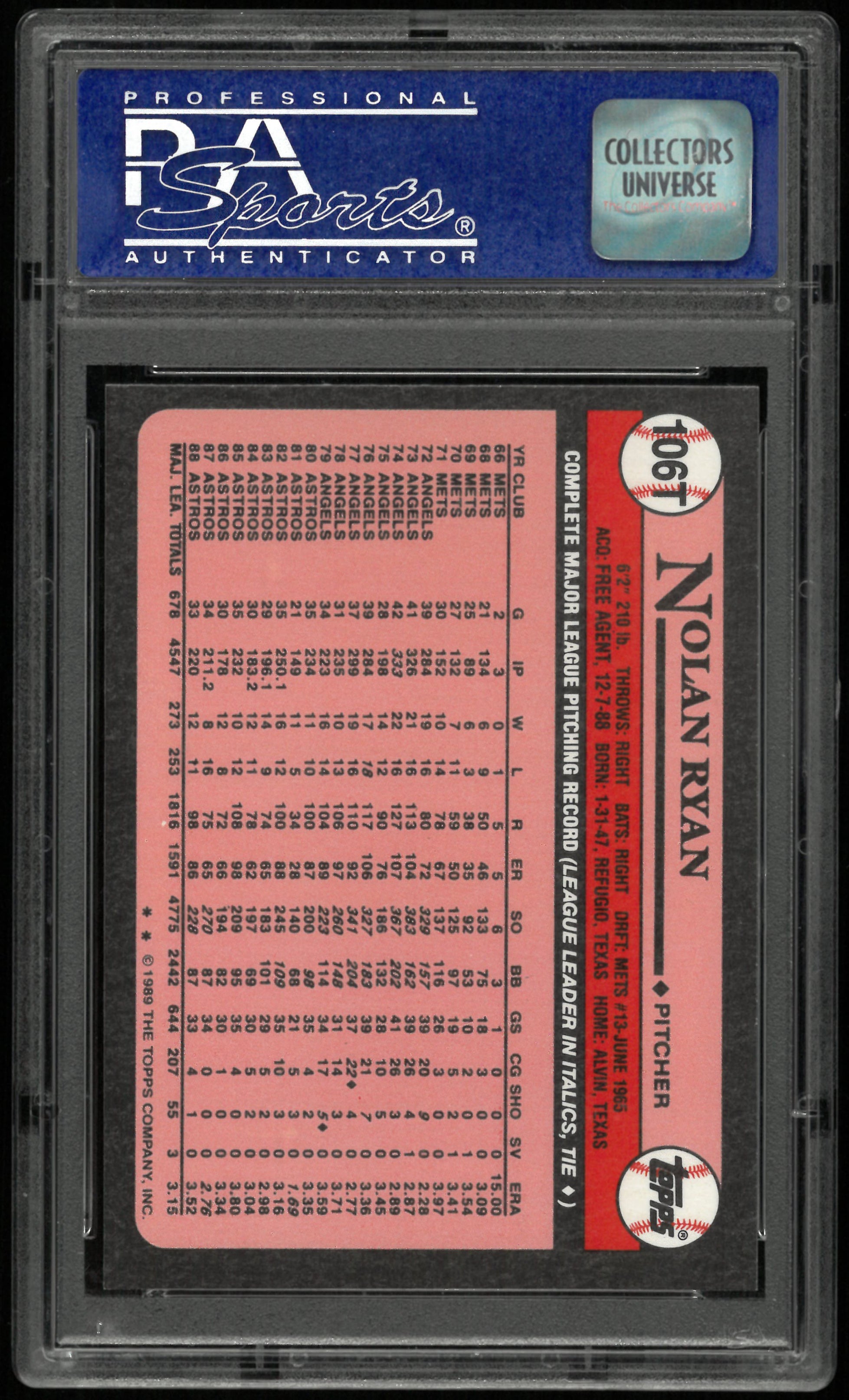 1989 Topps Traded Tiffany Nolan Ryan PSA 9