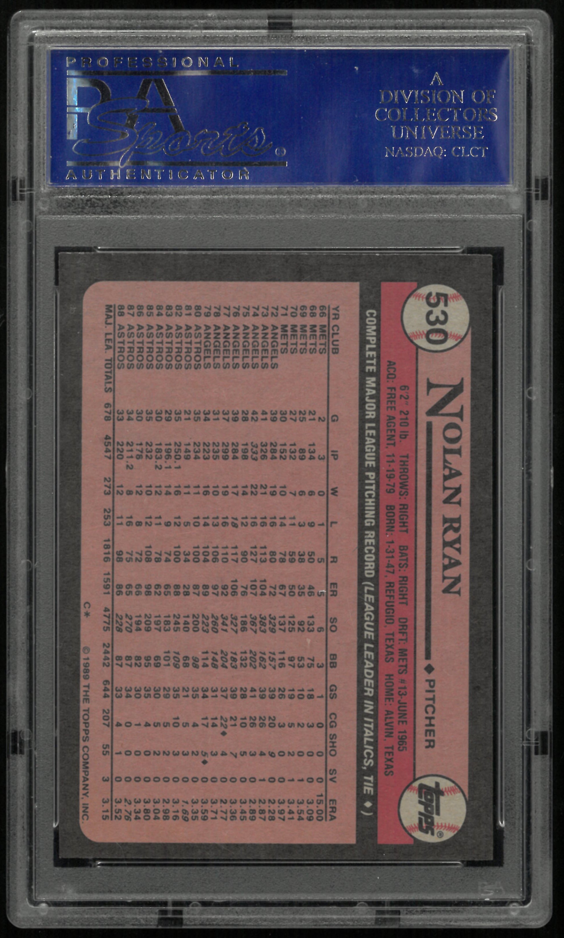 1989 Topps Nolan Ryan PSA 9