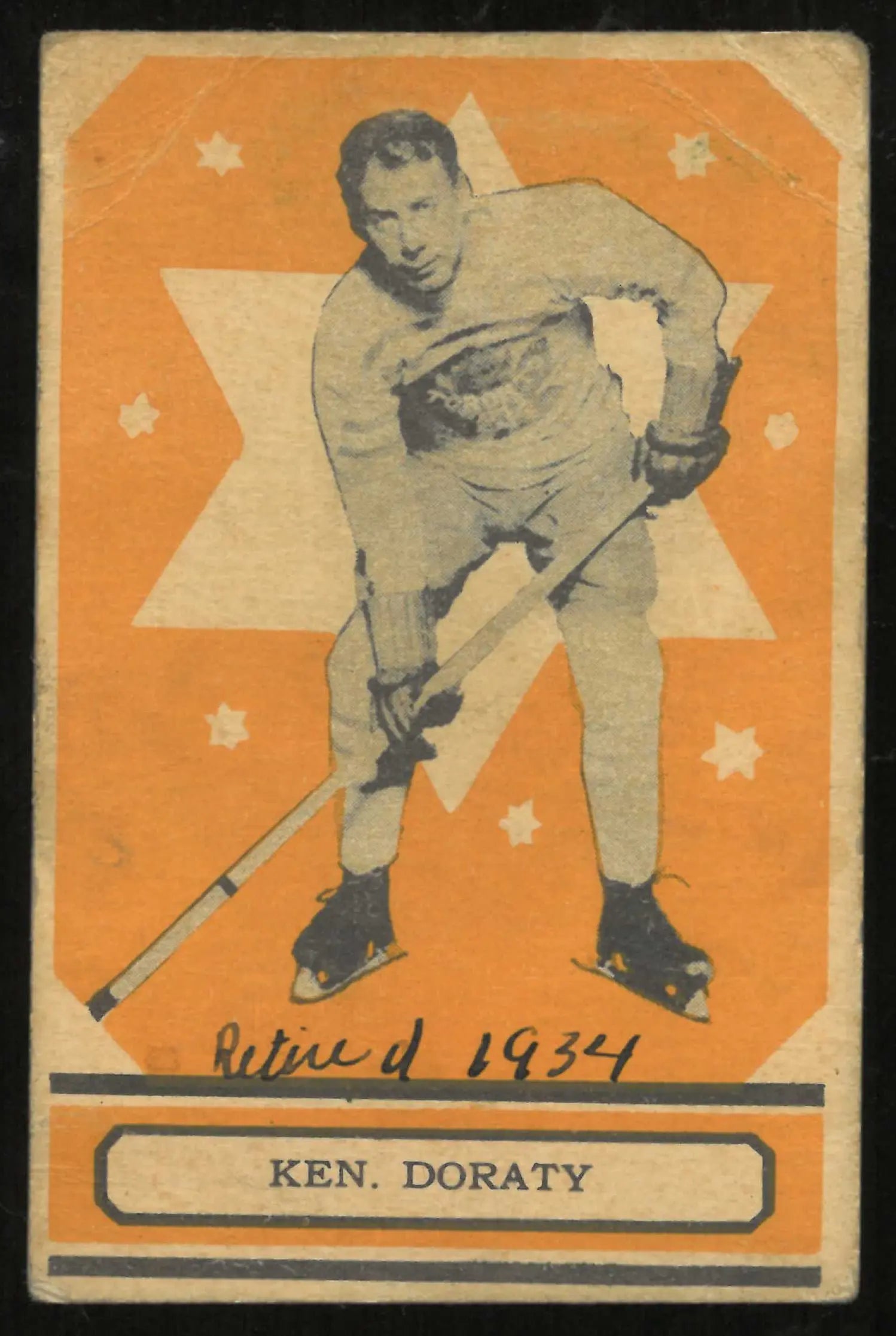1933-34 O-Pee-Chee OPC Hockey Rookie Ken Doraty RC Orange Mark 