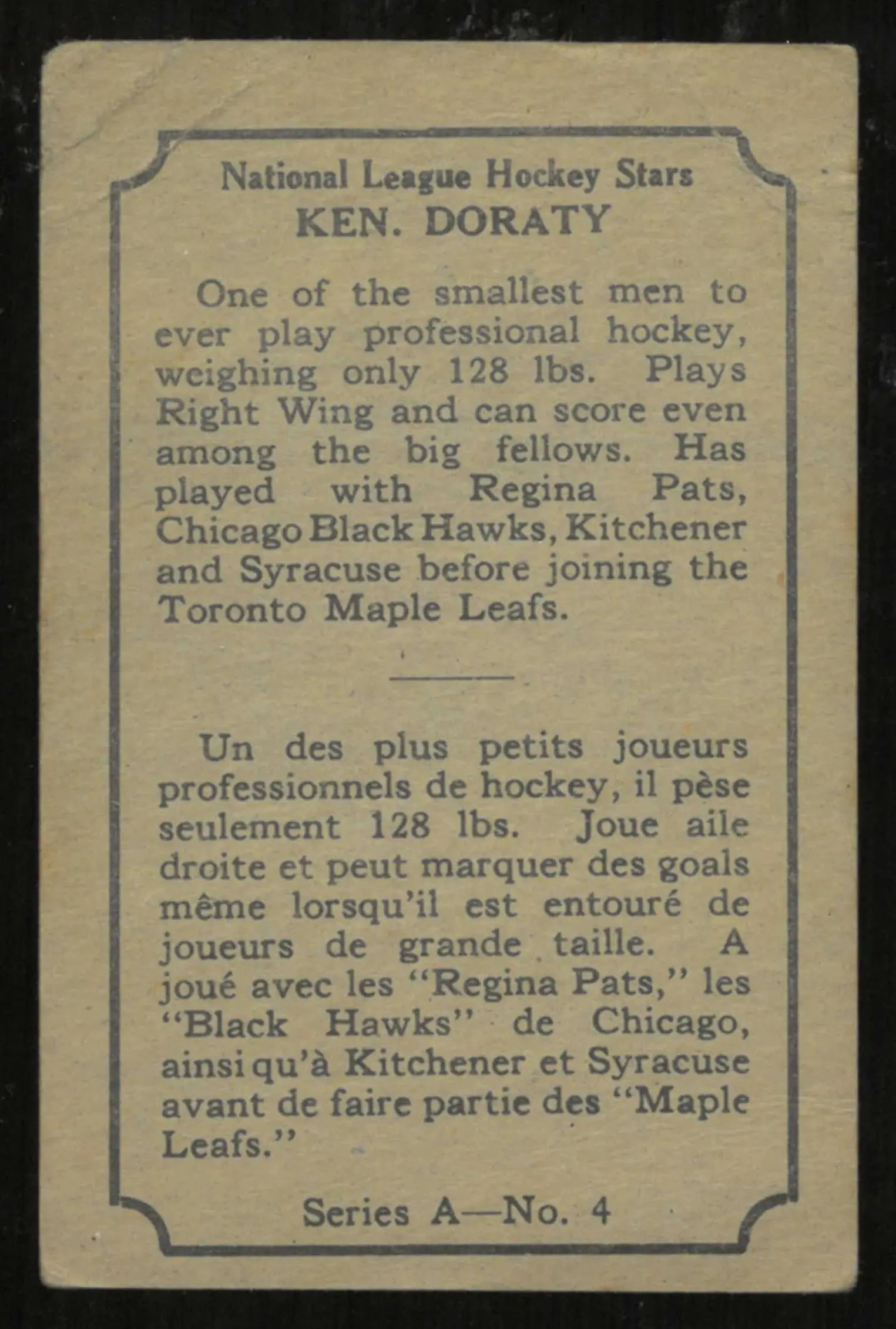 1933-34 O-Pee-Chee OPC Hockey Rookie Ken Doraty RC Orange Mark 