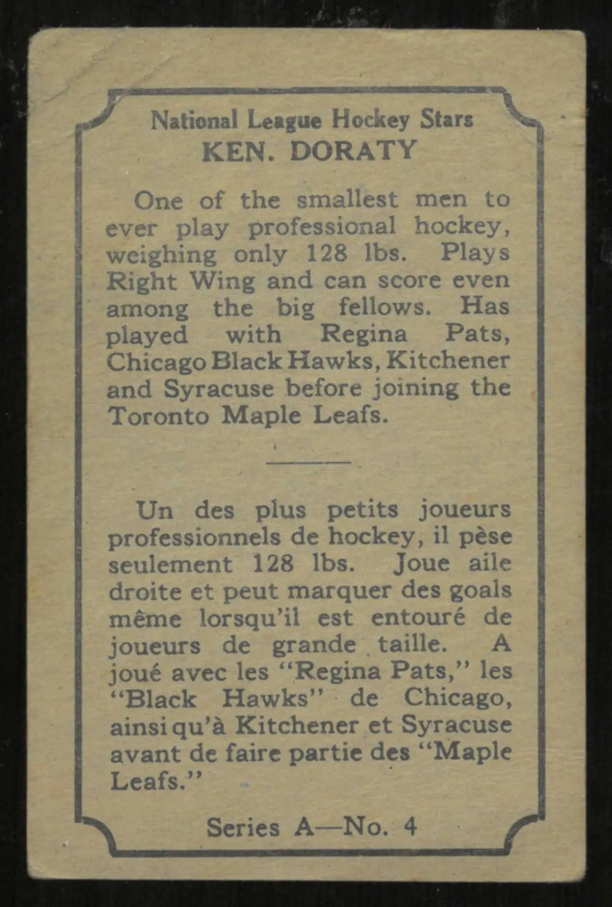 1933-34 O-Pee-Chee OPC Hockey Rookie Ken Doraty RC Orange Mark 