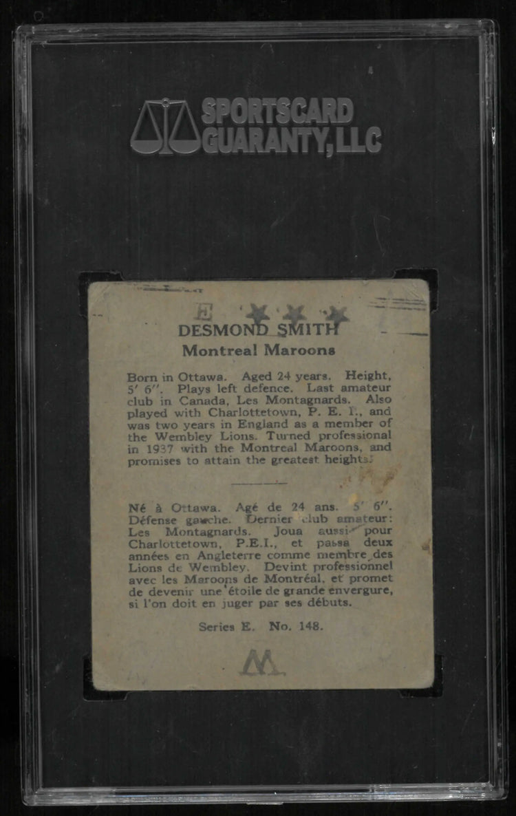 1937-38 O-Pee-Chee OPC Hockey Des Smith SGC 1.5 