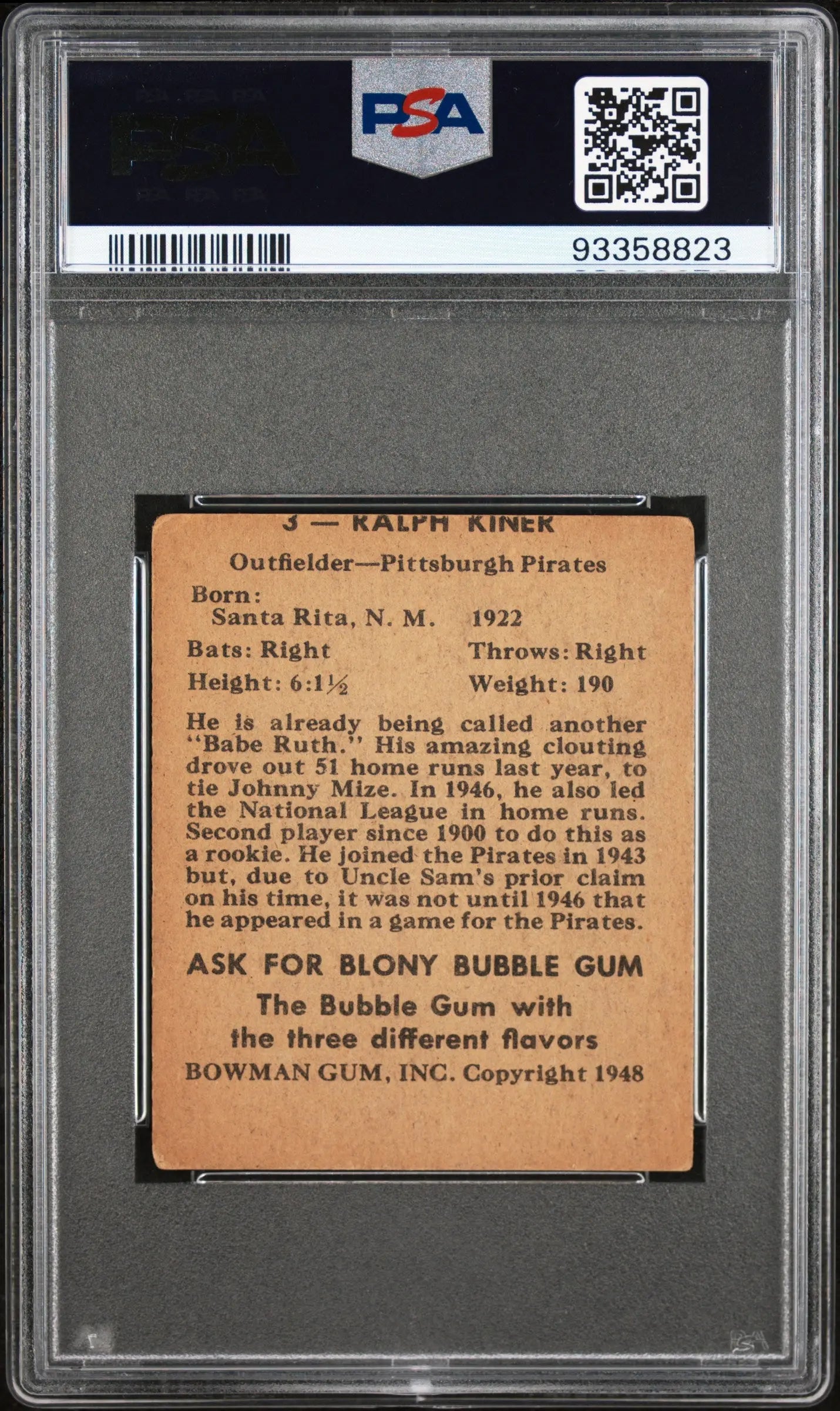 1948 Bowman Baseball Ralph Kiner #3 MC PSA 3 HOF 