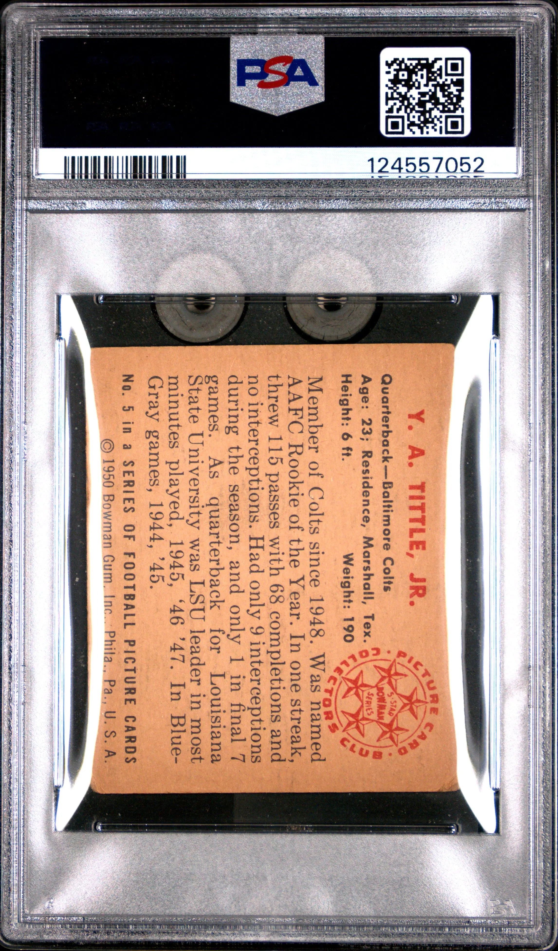 1950 Bowman Football Y. A. Tittle #5 PSA 2.5 
