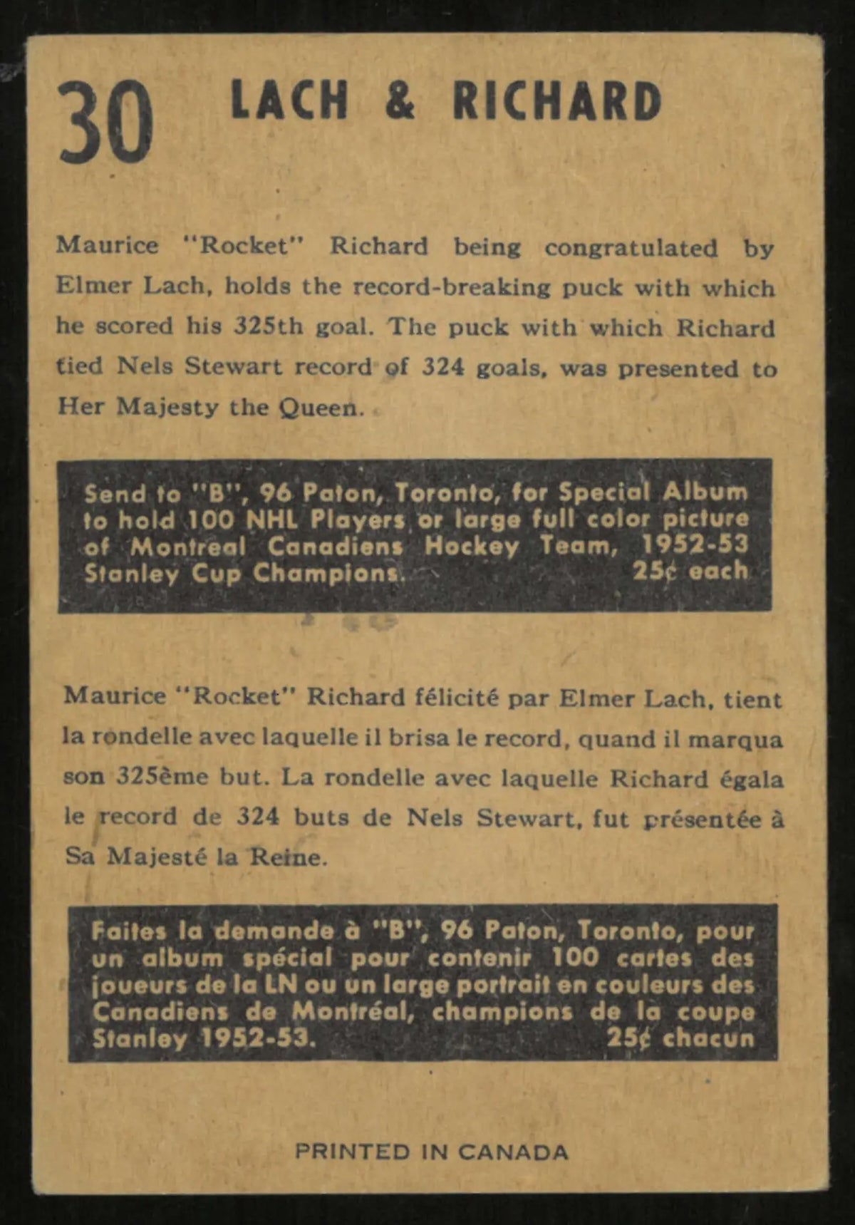 1953-54 Parkhurst Hockey Elmer Lach Maurice Richard 