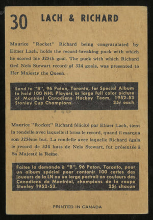 1953-54 Parkhurst Hockey Elmer Lach Maurice Richard 