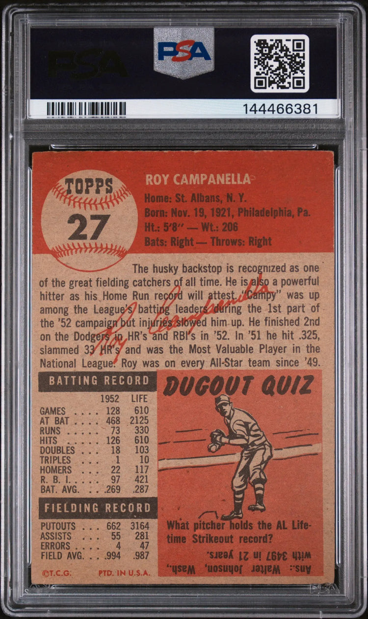 1953 Topps Baseball Roy Campanella #27 PSA 4 NEW CERT 