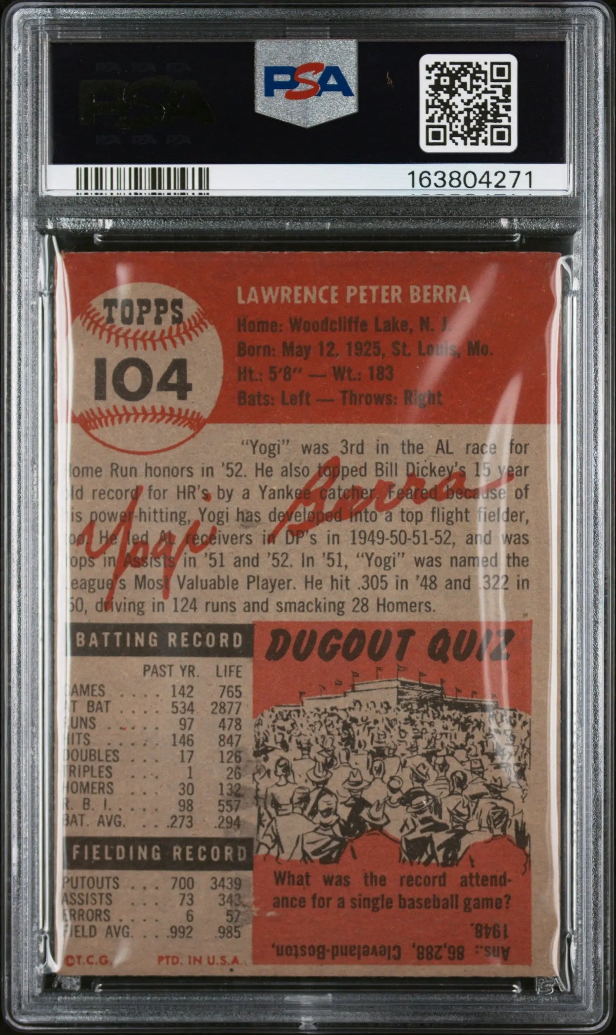 1953 Topps Yogi Berra PSA 2 