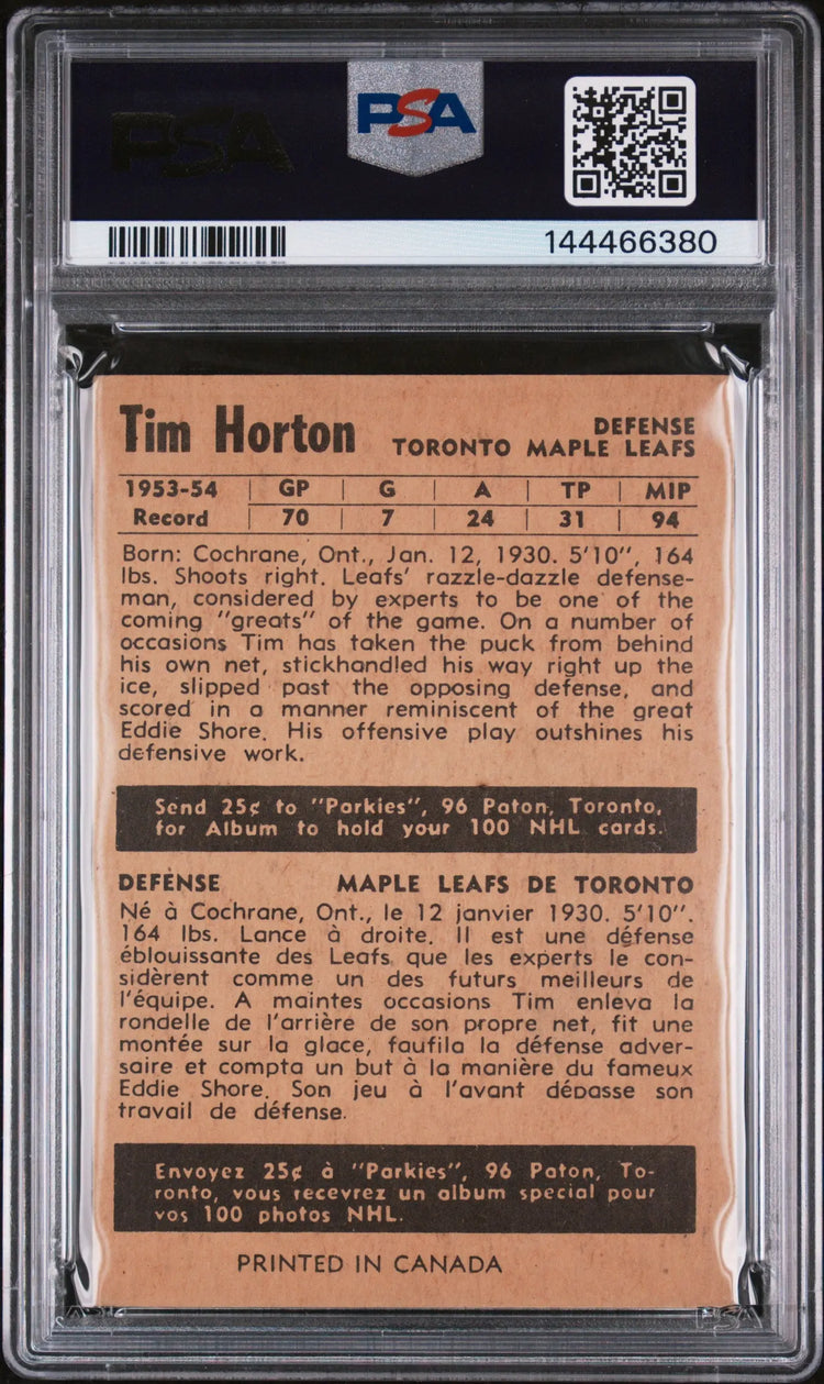 1954 Parkhurst Hockey Tim Horton #31 PSA 2 NEW CERT 