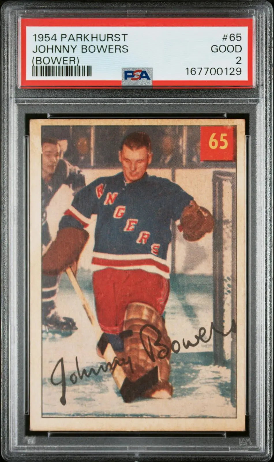 1954 Parkhurst Vintage Hockey Rookie Johnny Bowers (Bower) RC PSA 2 