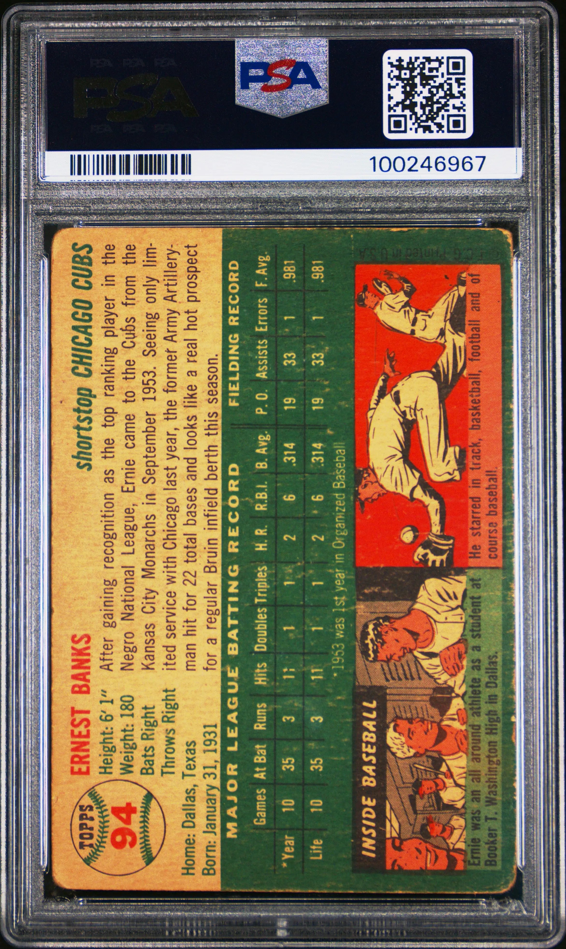1954 Topps Baseball Ernie Banks RC Rookie #94 PSA 2 
