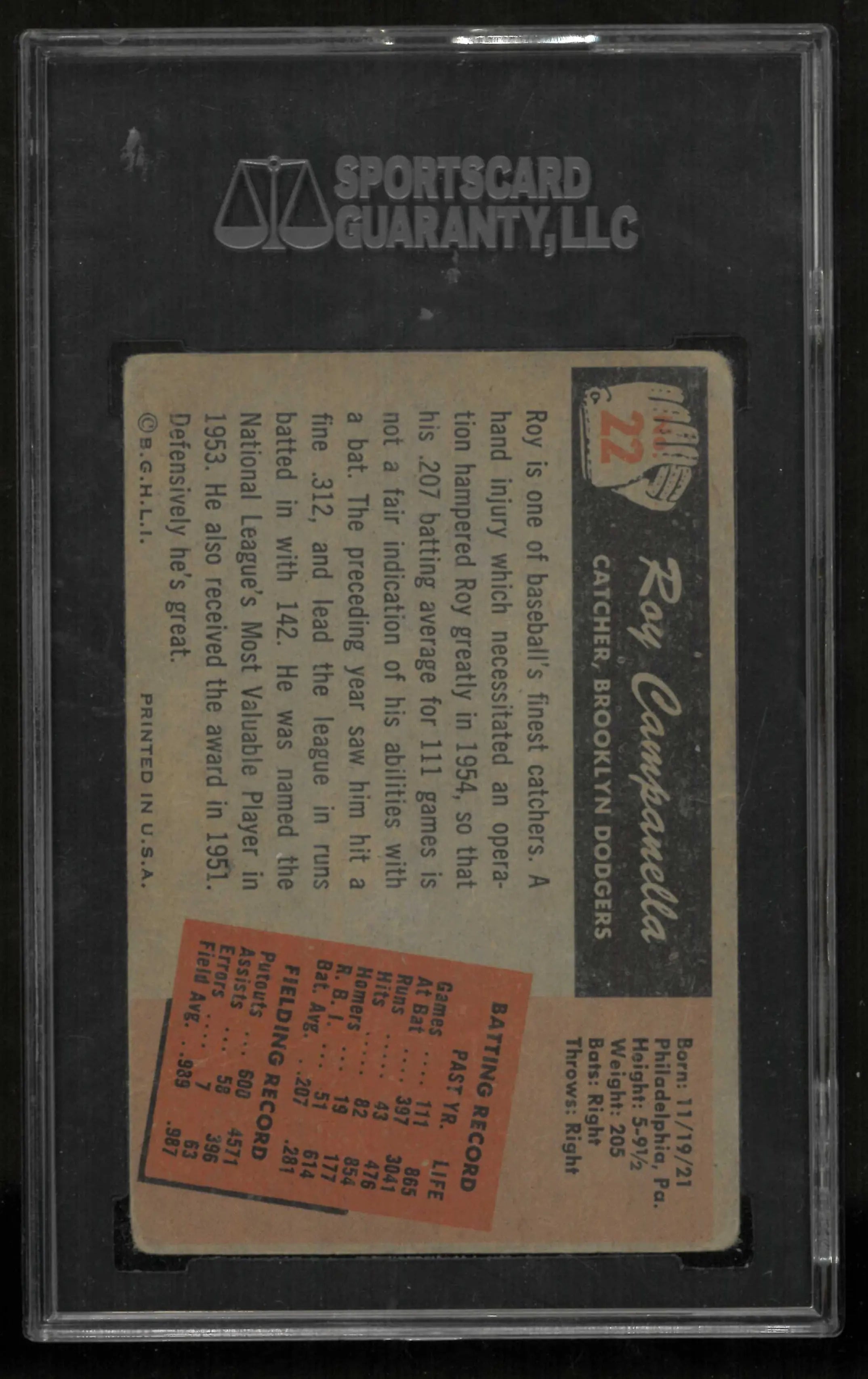 1955 Bowman Vintage Baseball Roy Campanella SGC Green Label 30 2 