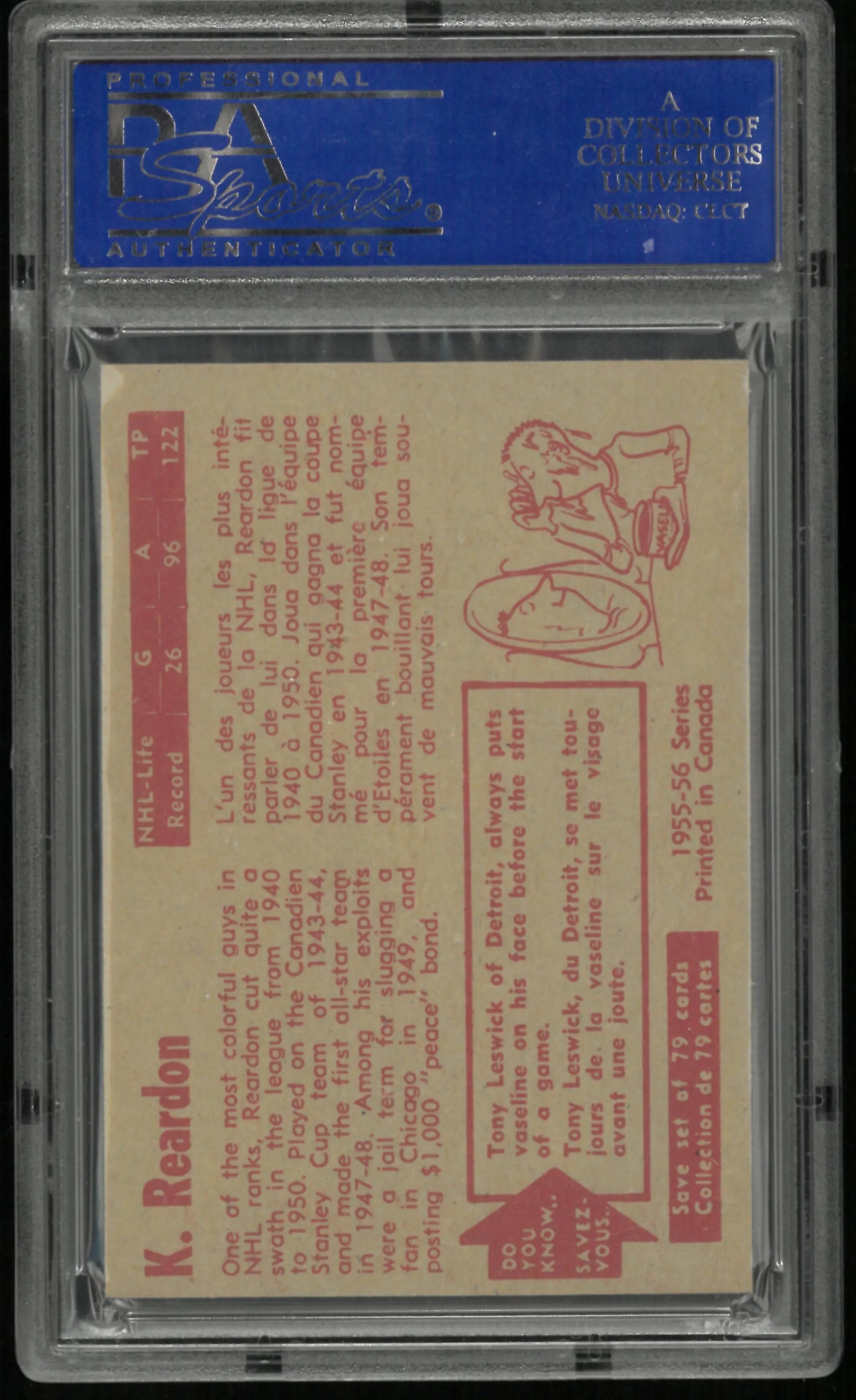 1955 Parkhurst Ken Reardon PSA 7 