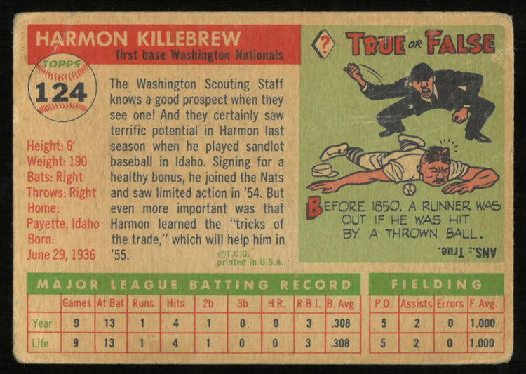 1955 Topps Baseball Vintage Harmon Killebrew 