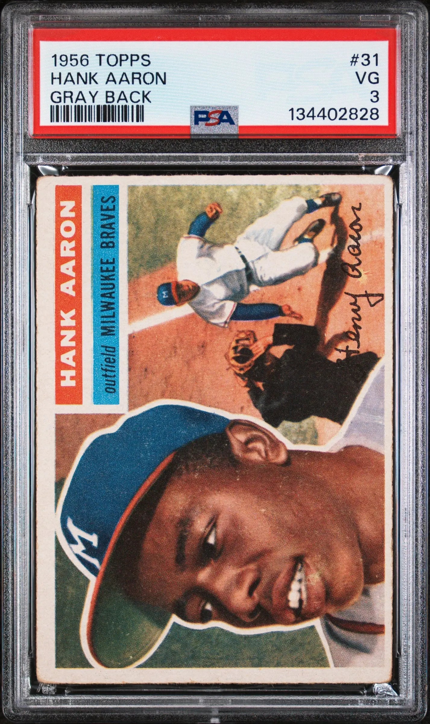 1956 Topps Baseball Hank Aaron Gray Back PSA 3 