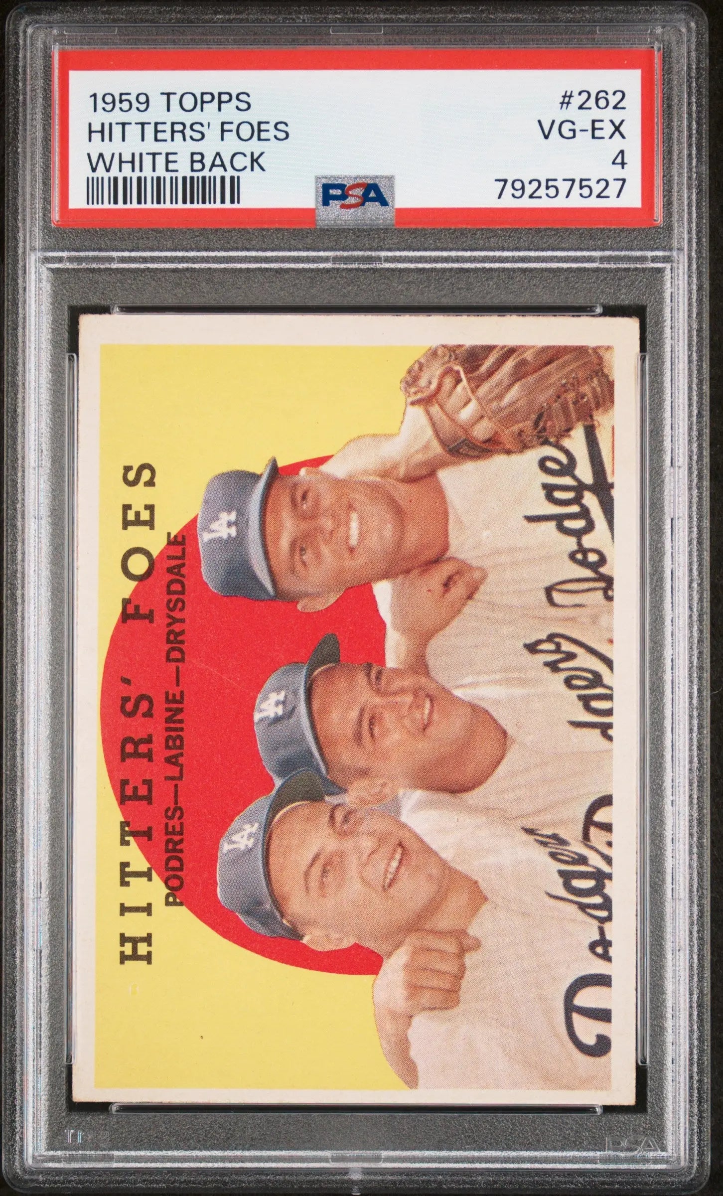 1959 Topps Baseball Hitters' Foes Podres Labine Drysdale White Back PSA 4 