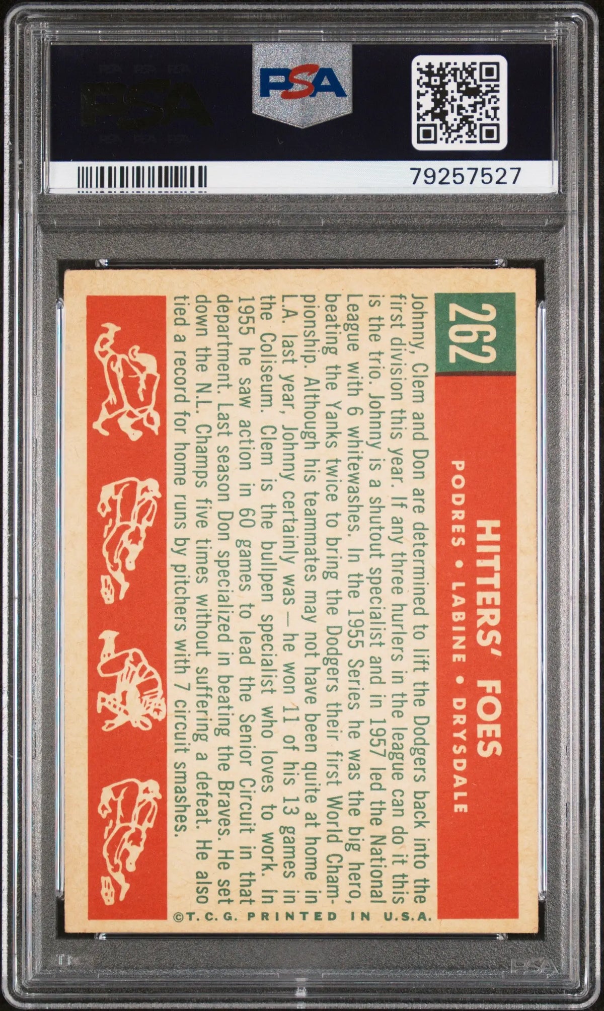 1959 Topps Baseball Hitters' Foes Podres Labine Drysdale White Back PSA 4 