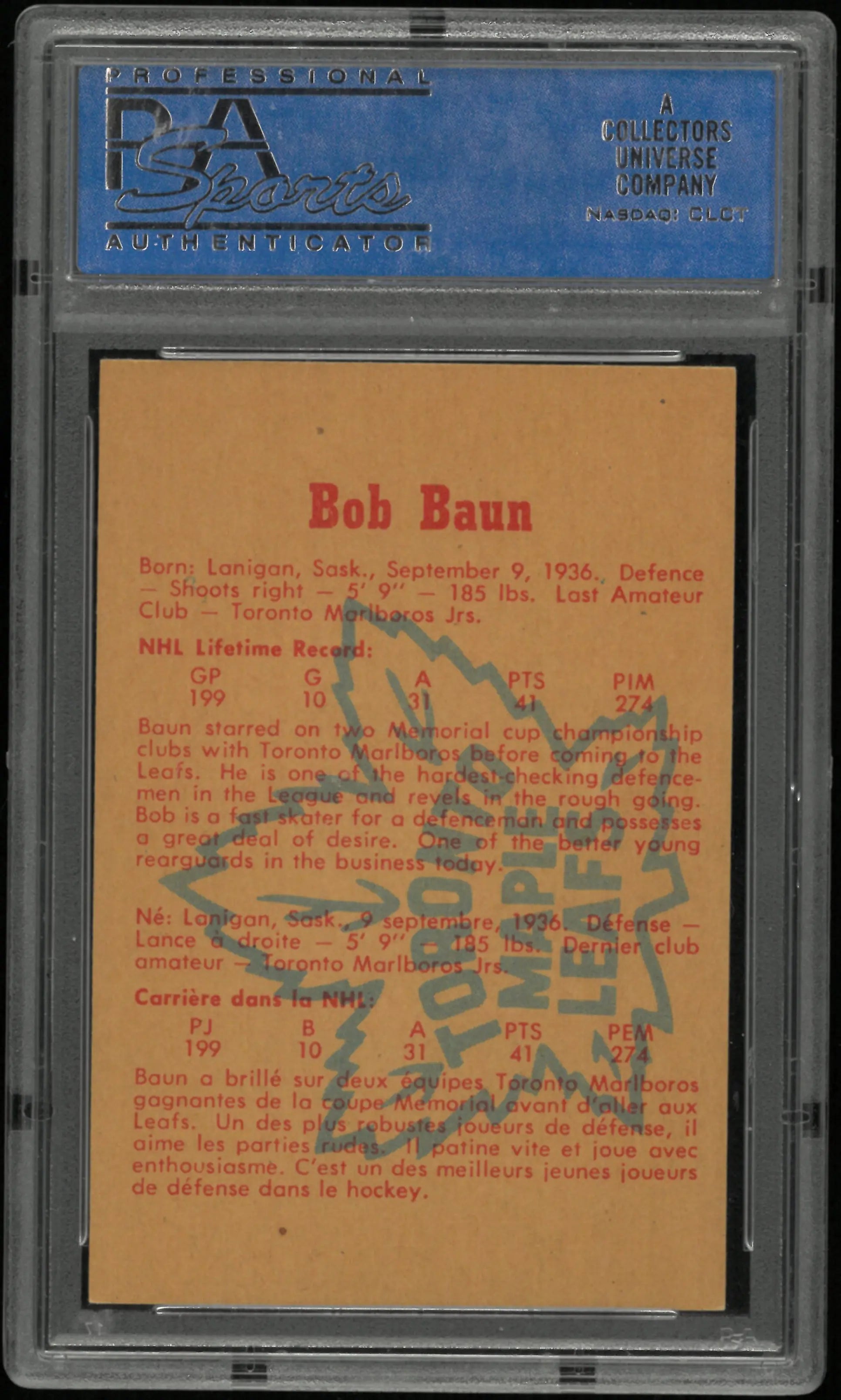 1960 Parkhurst Bob Baun  PSA 8 