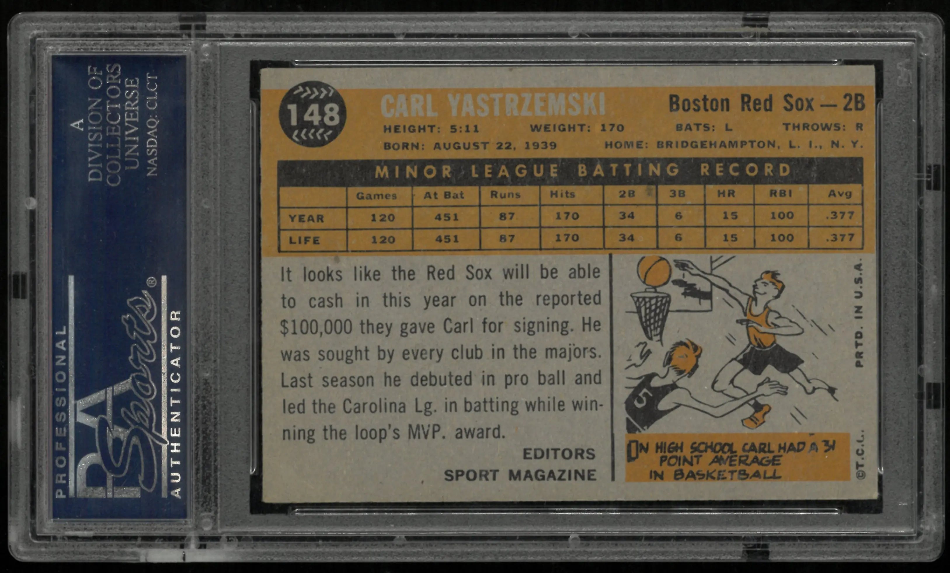 1960 Topps Baseball Carl Yastrzemski RC Rookie Star PSA 6 EYE APPEAL #148 REDSOX 