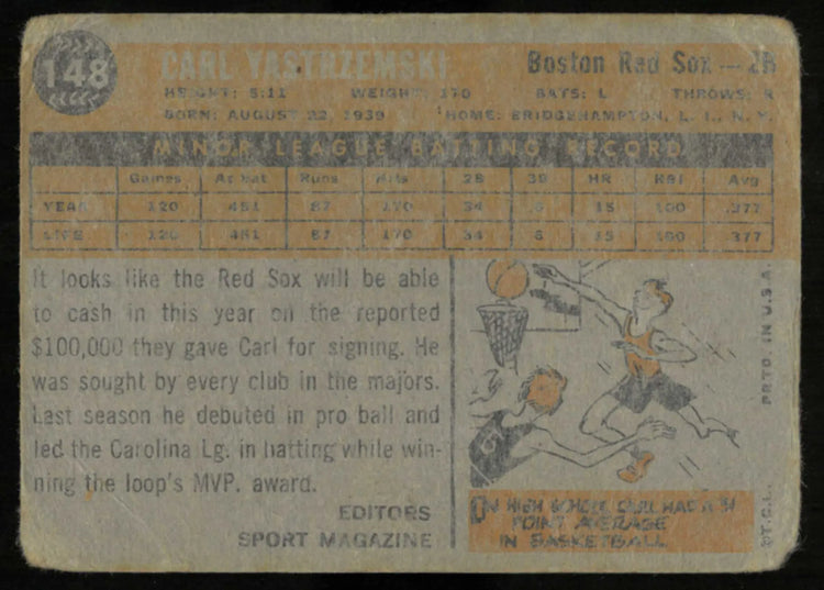 1960 Topps Baseball Vintage Rookie Star Carl Yastrzemski RC #CY1 