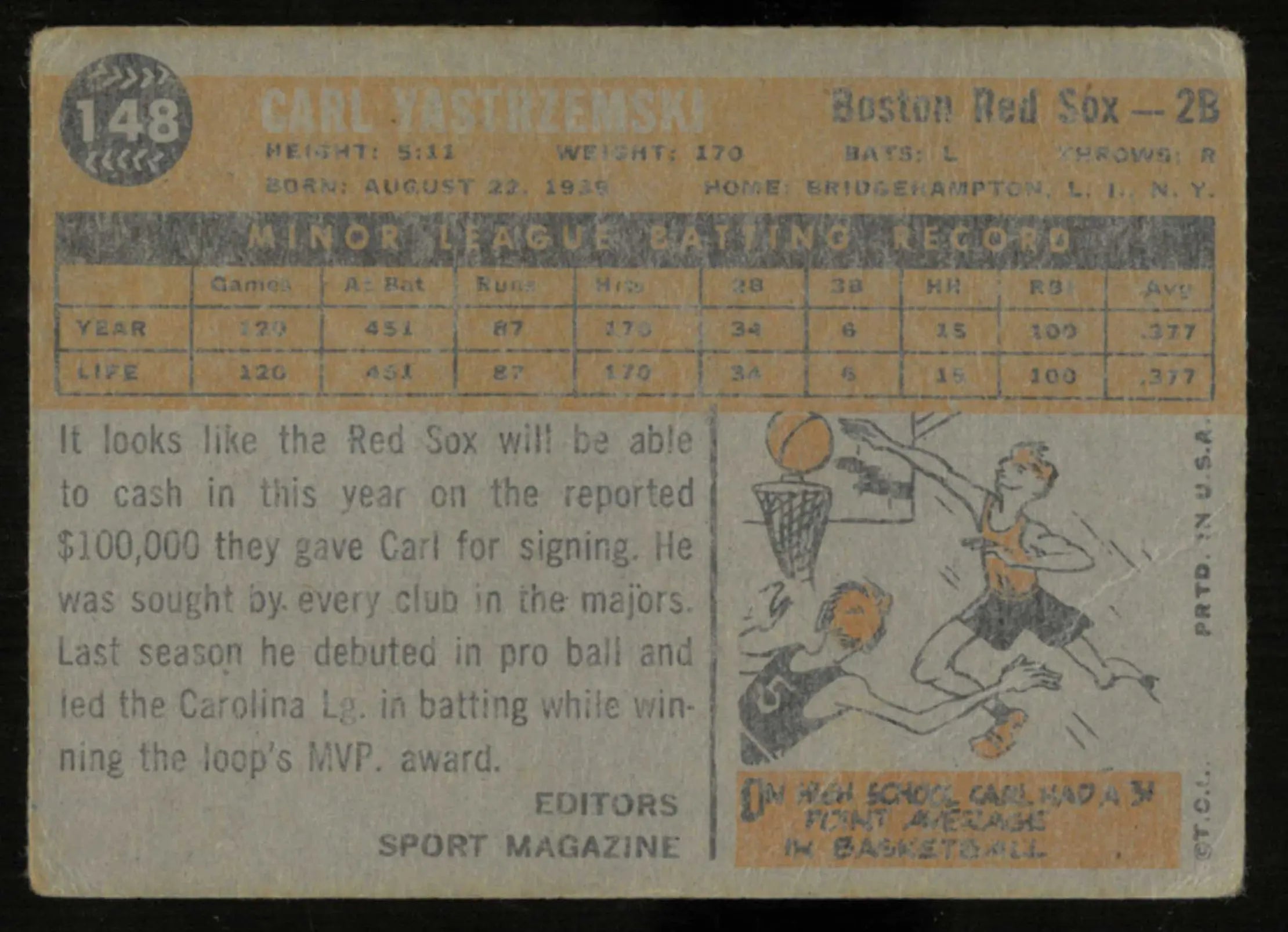 1960 Topps Baseball Vintage Rookie Star Carl Yastrzemski RC #CY2 