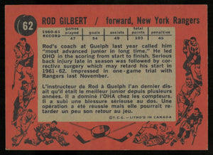 1961-62 Topps Vintage Hockey Rookie Rod Gilbert RC 