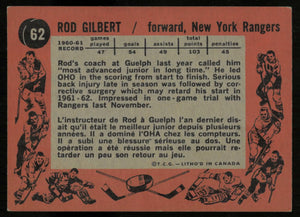 1961-62 Topps Vintage Hockey Rookie Rod Gilbert RC 