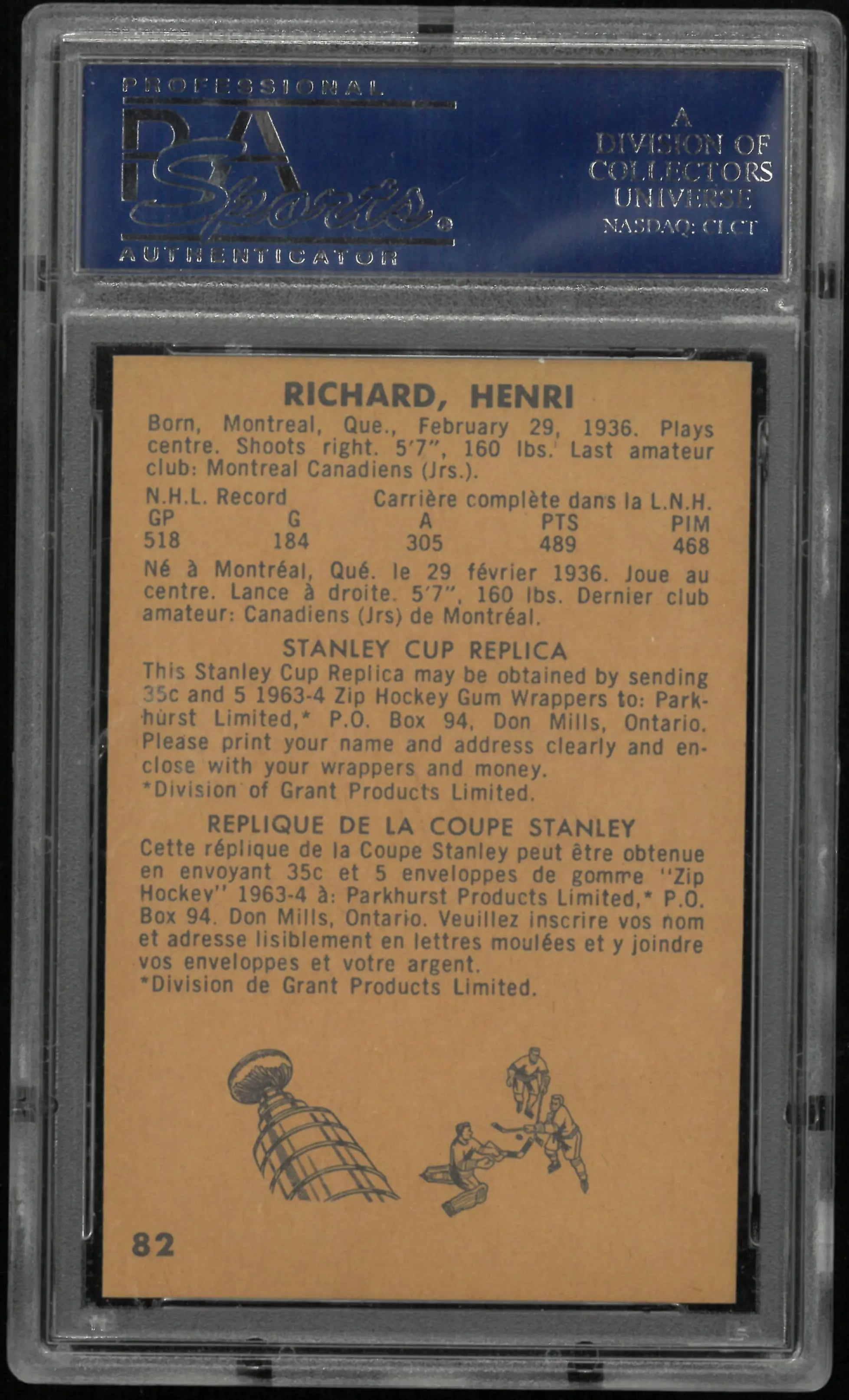 1961 Parkhurst Henri Richard #43 PSA 8 
