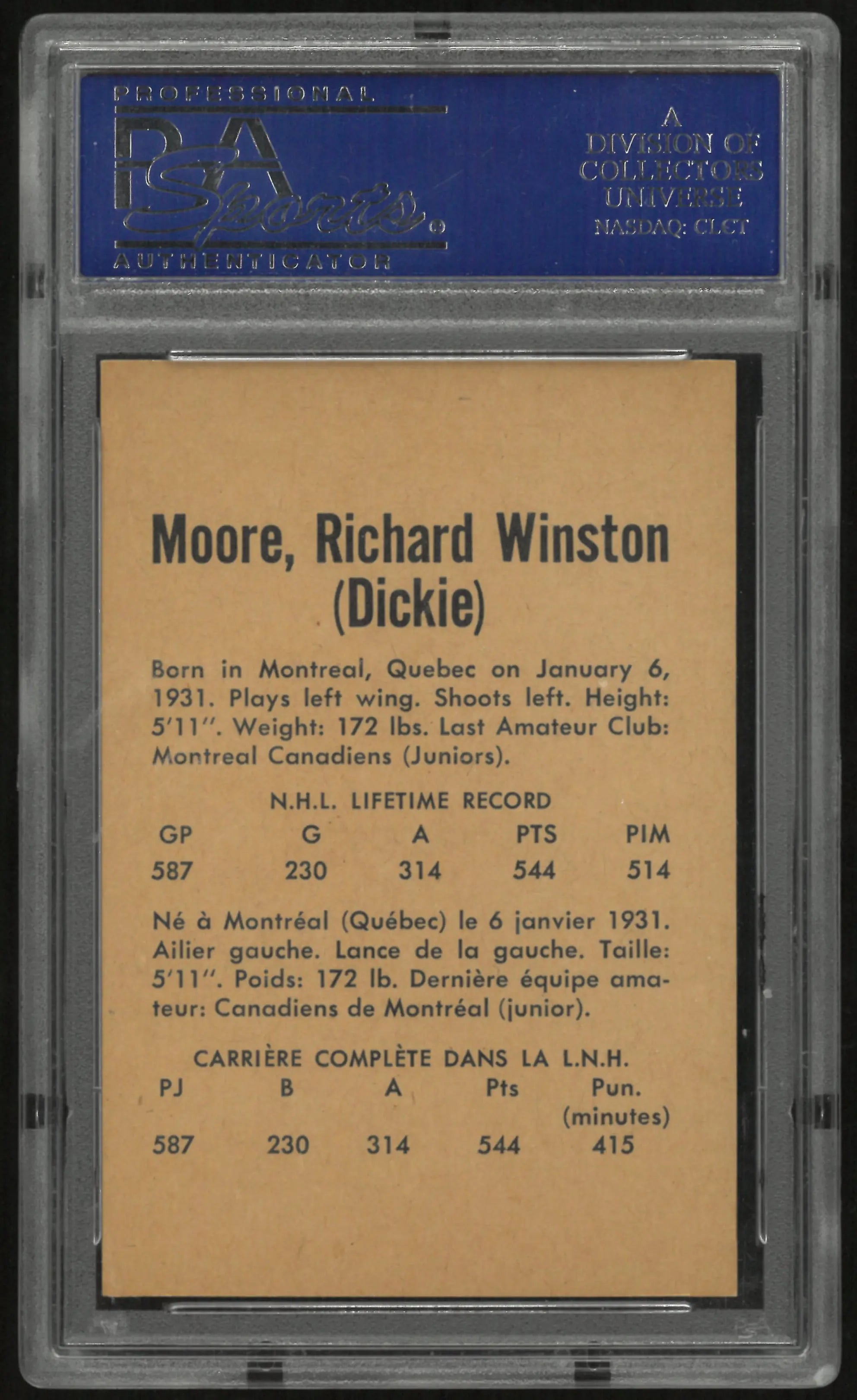 1962 Parkhurst Dickie Moore PSA 8 
