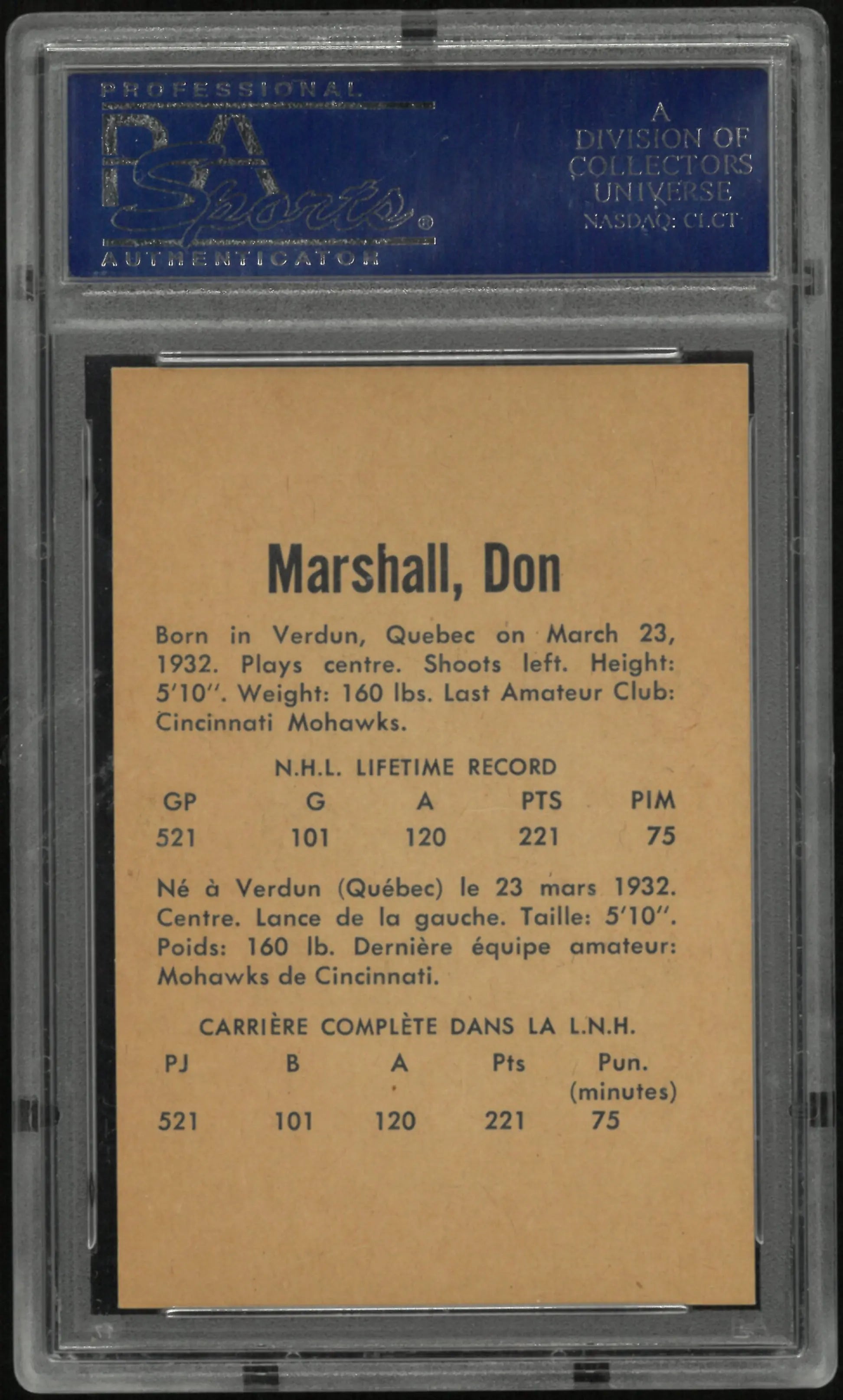 1962 Parkhurst Don Marshall PSA 8 