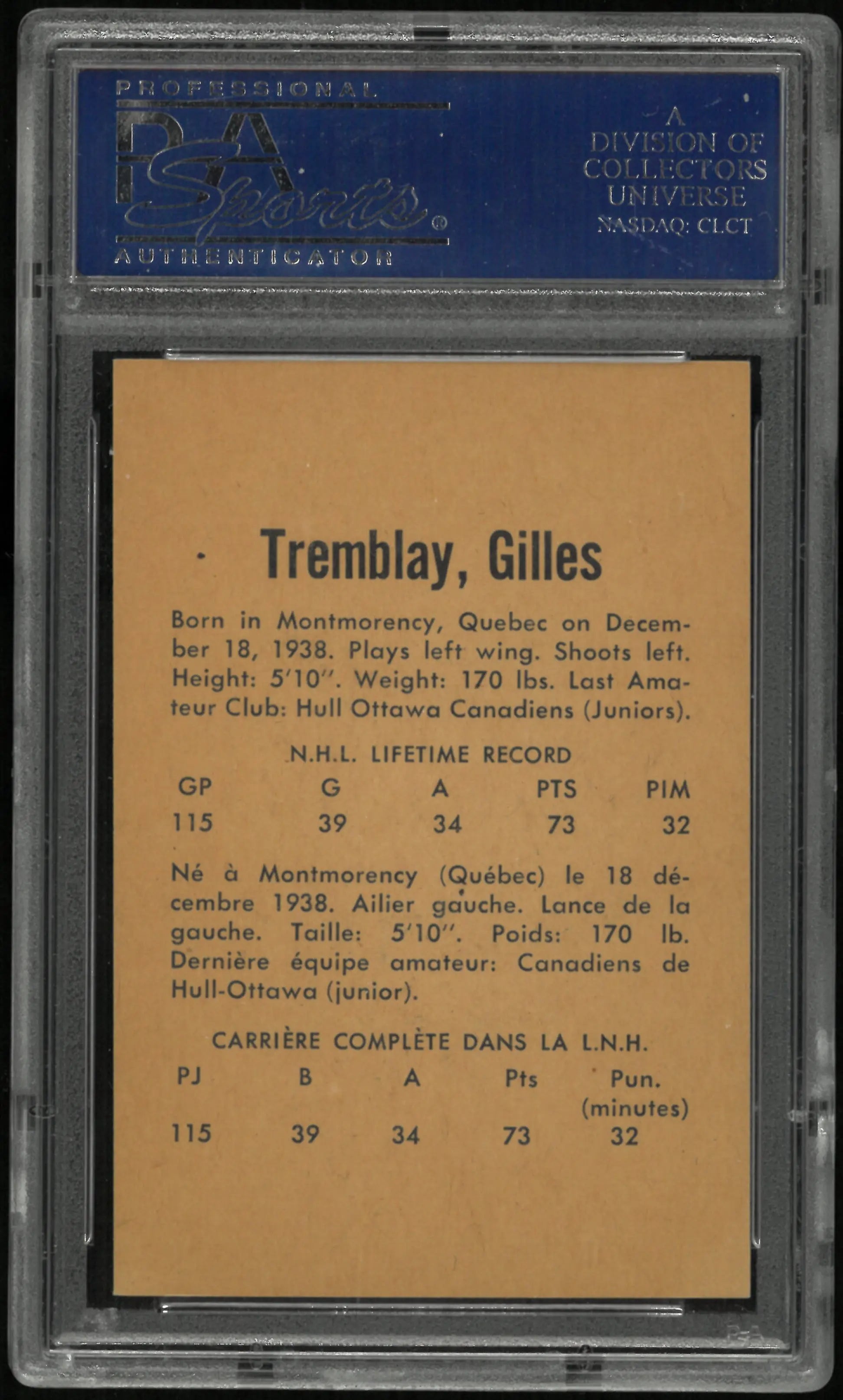 1962 Parkhurst Gilles Tremblay PSA 8 