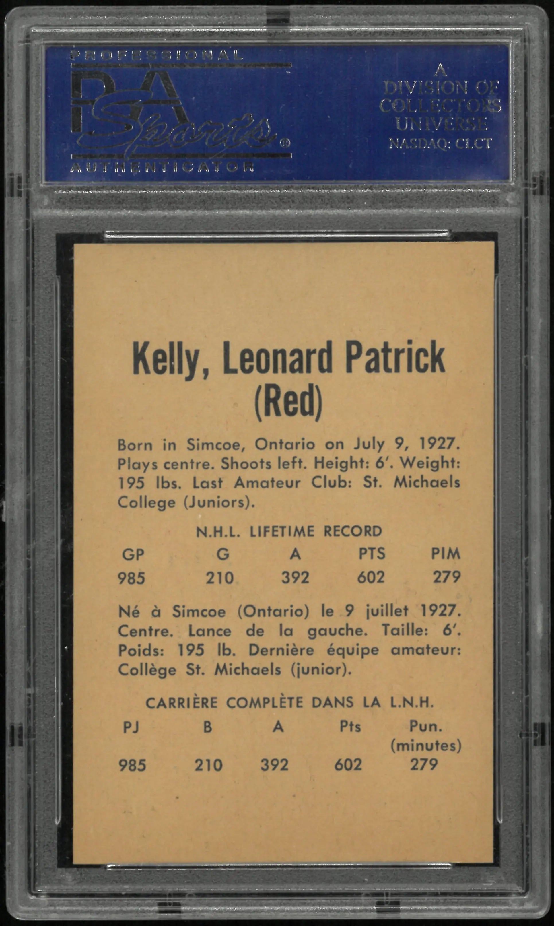 1962 Parkhurst Hockey Red Kelly PSA 8 