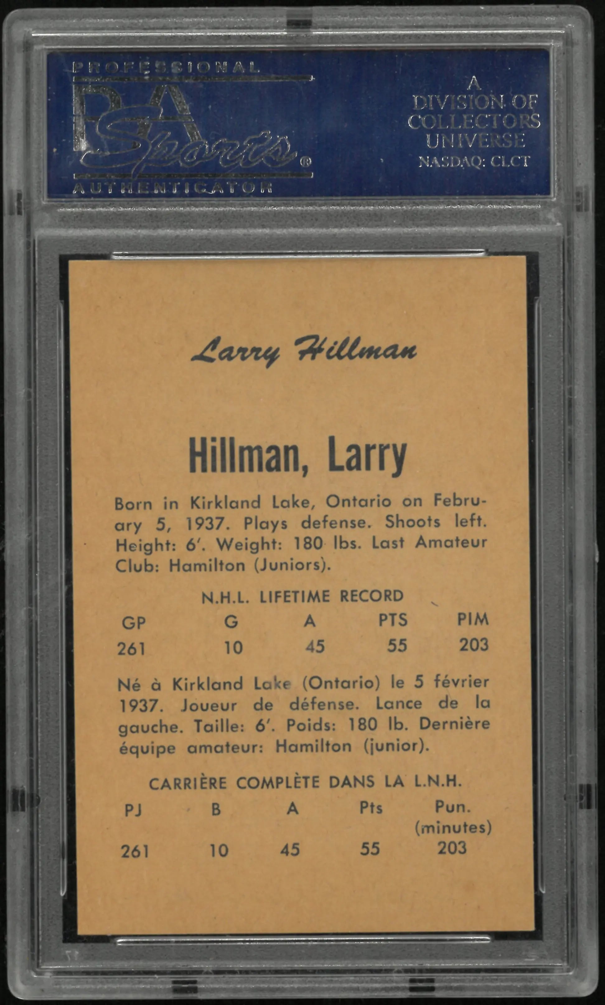 1962 Parkhurst Larry Hillman PSA 8 