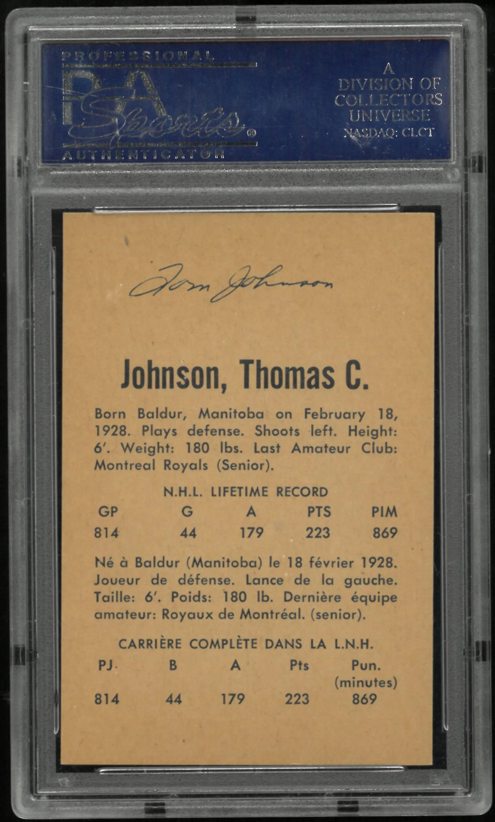 1962 Parkhurst Tom Johnson PSA 8 