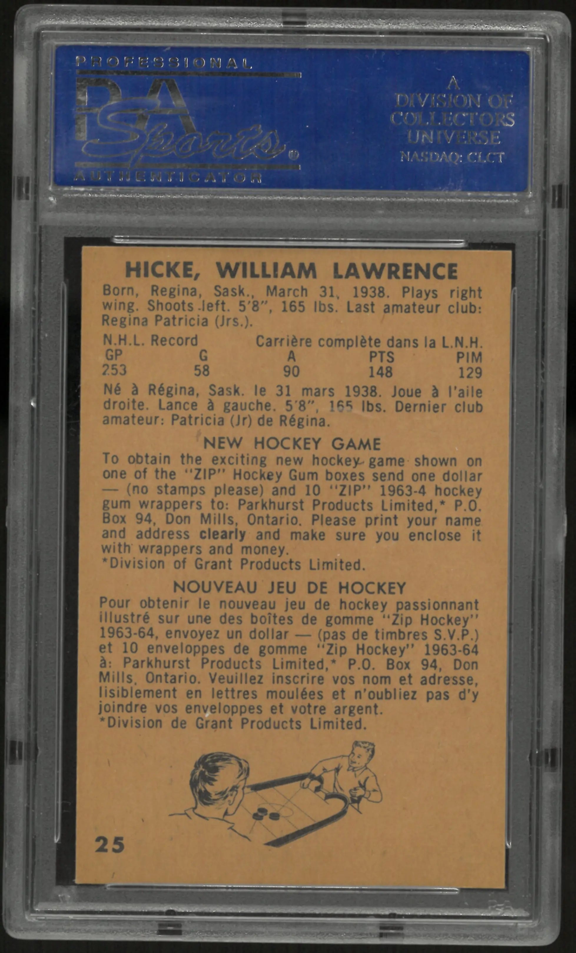 1963 Parkhurst Bill Hicke PSA 8 