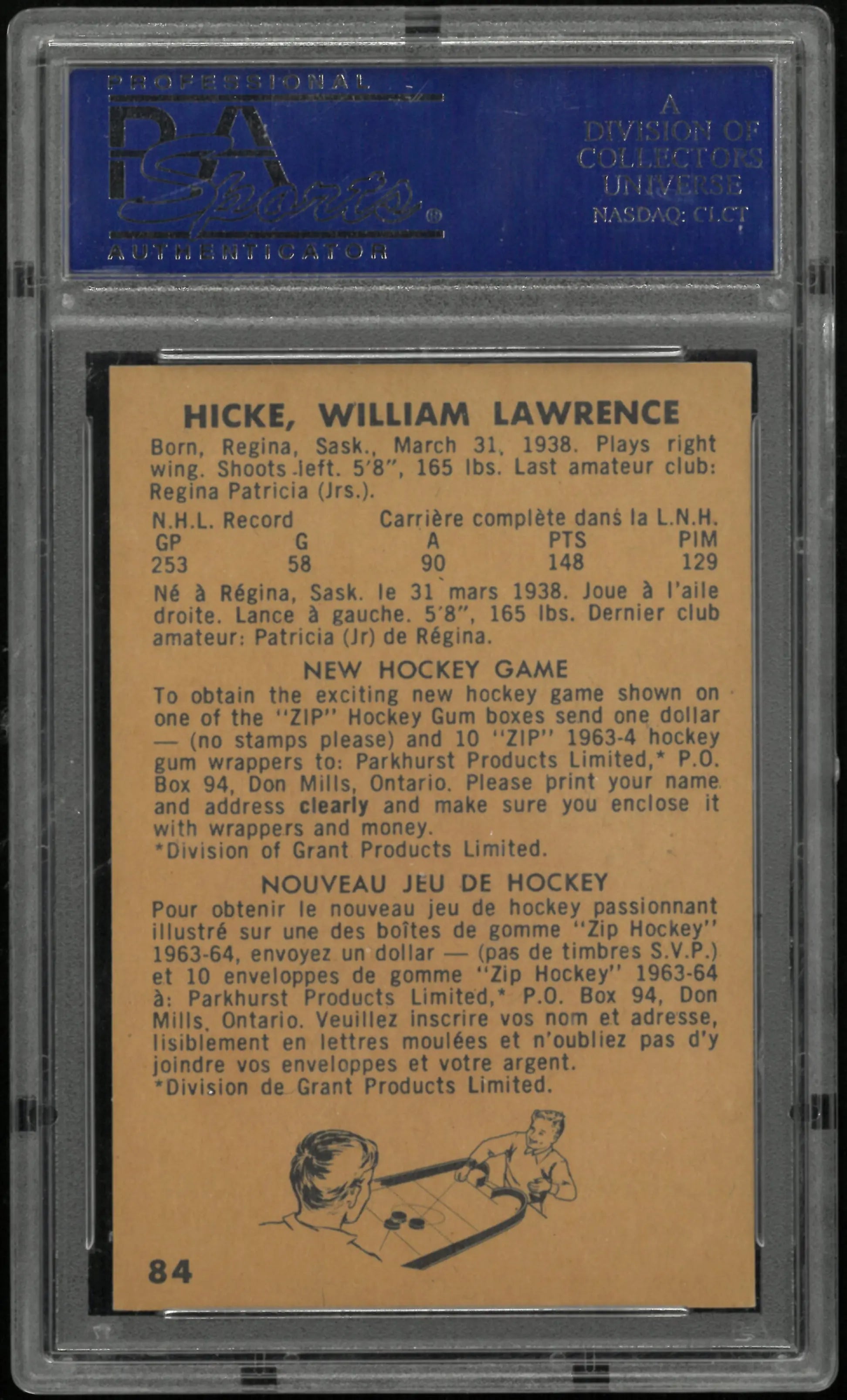 1963 Parkhurst Bill Hicke PSA 8 