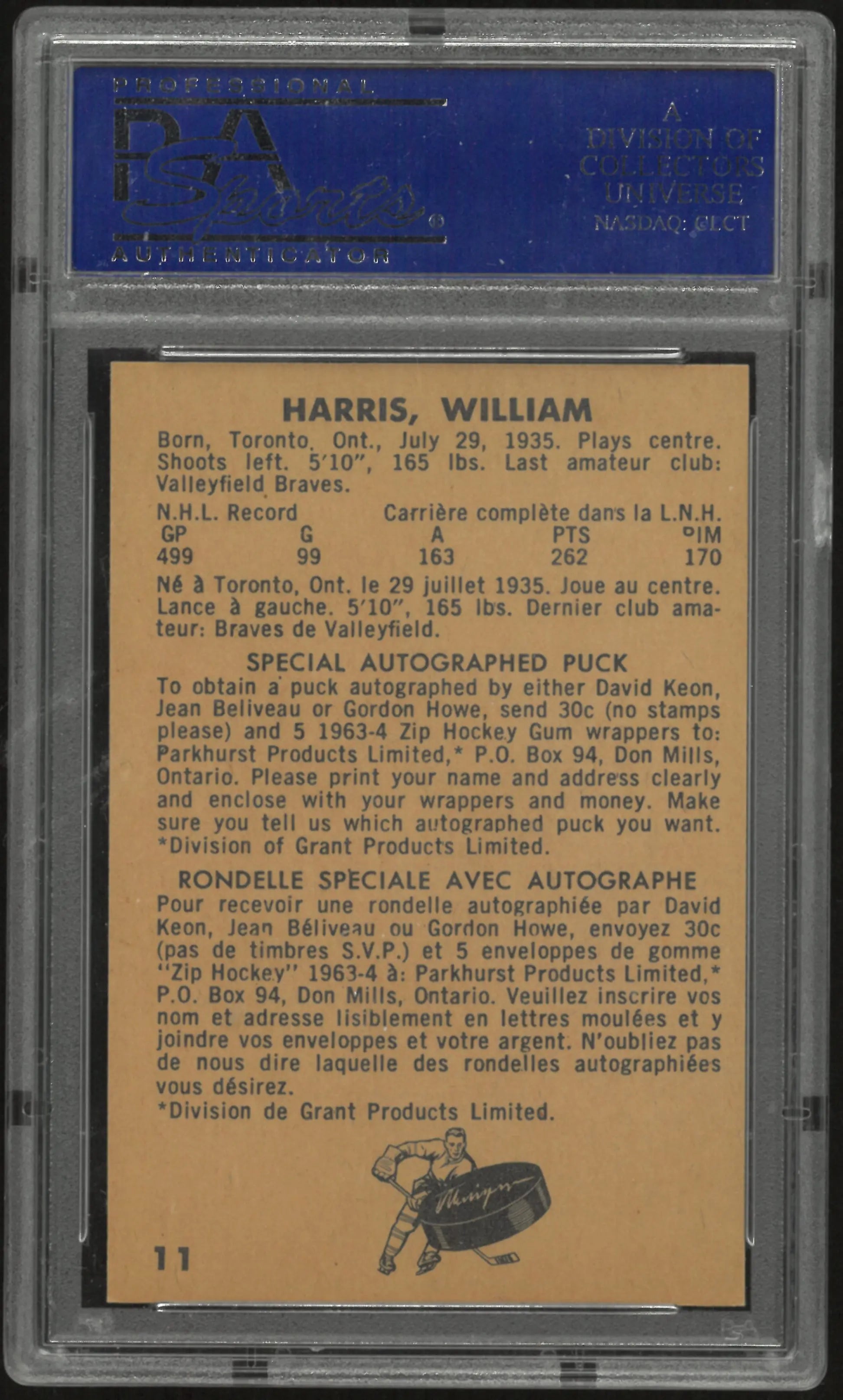 1963 Parkhurst Billy Harris  PSA 8 