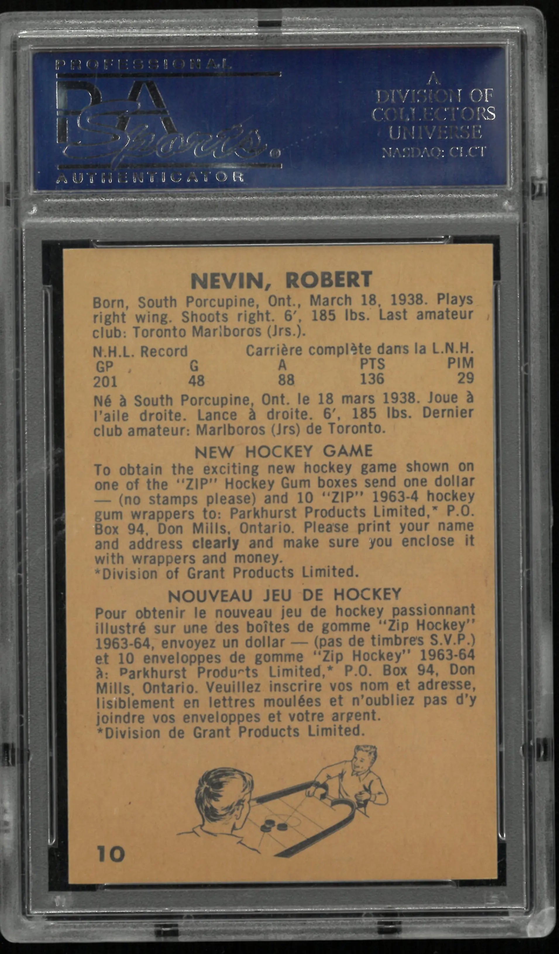 1963 Parkhurst Bob Nevin PSA 8 