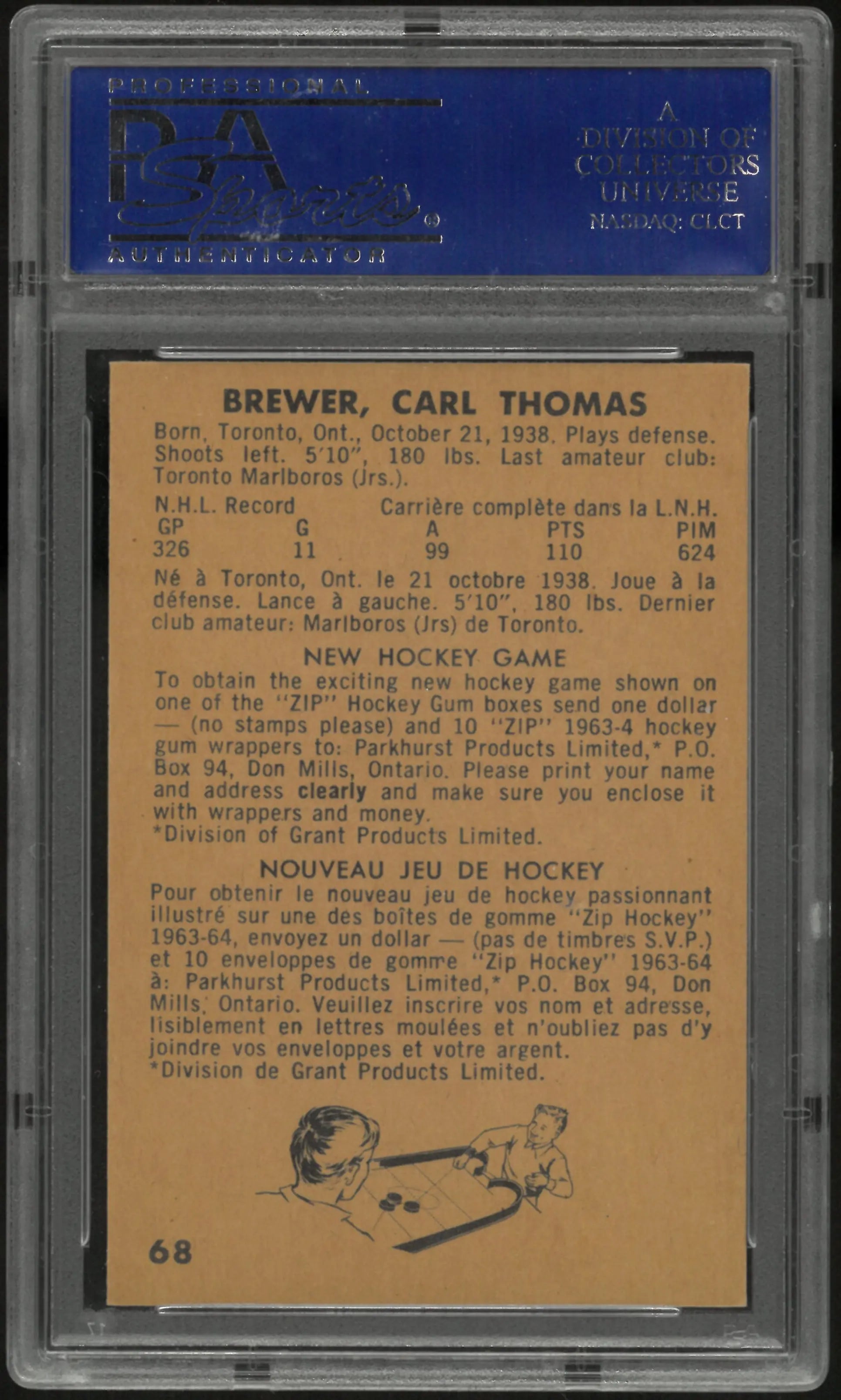 1963 Parkhurst Carl Brewer PSA 8 
