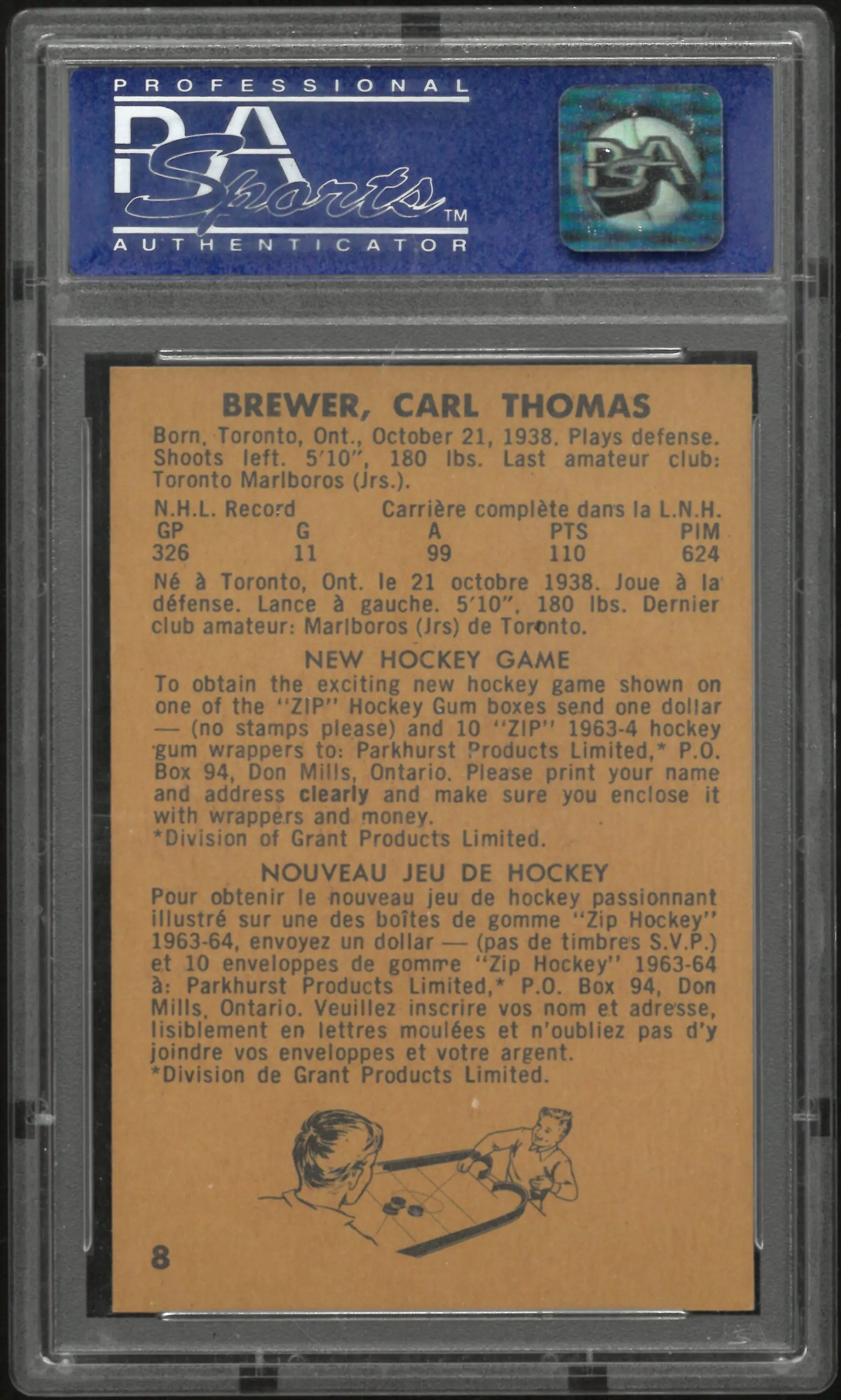 1963 Parkhurst Carl Brewer PSA 8 