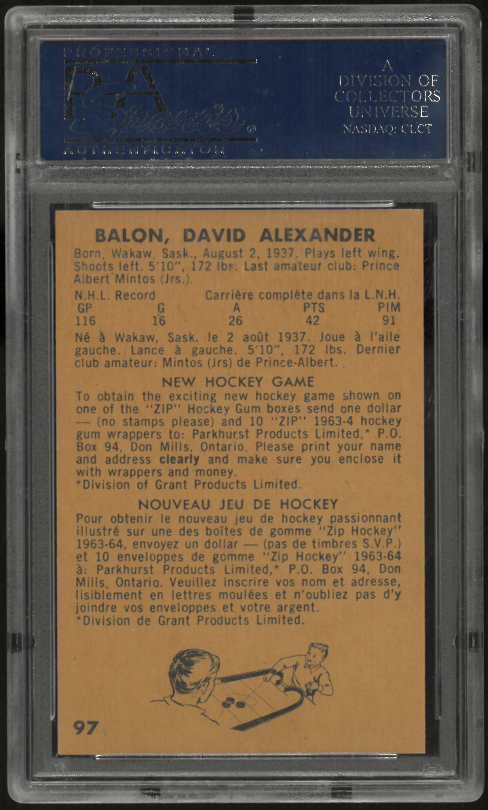 1963 Parkhurst Dave Balon PSA 8 