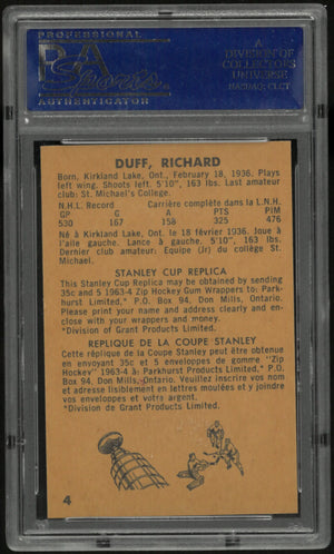 1963 Parkhurst Dick Duff PSA 8 