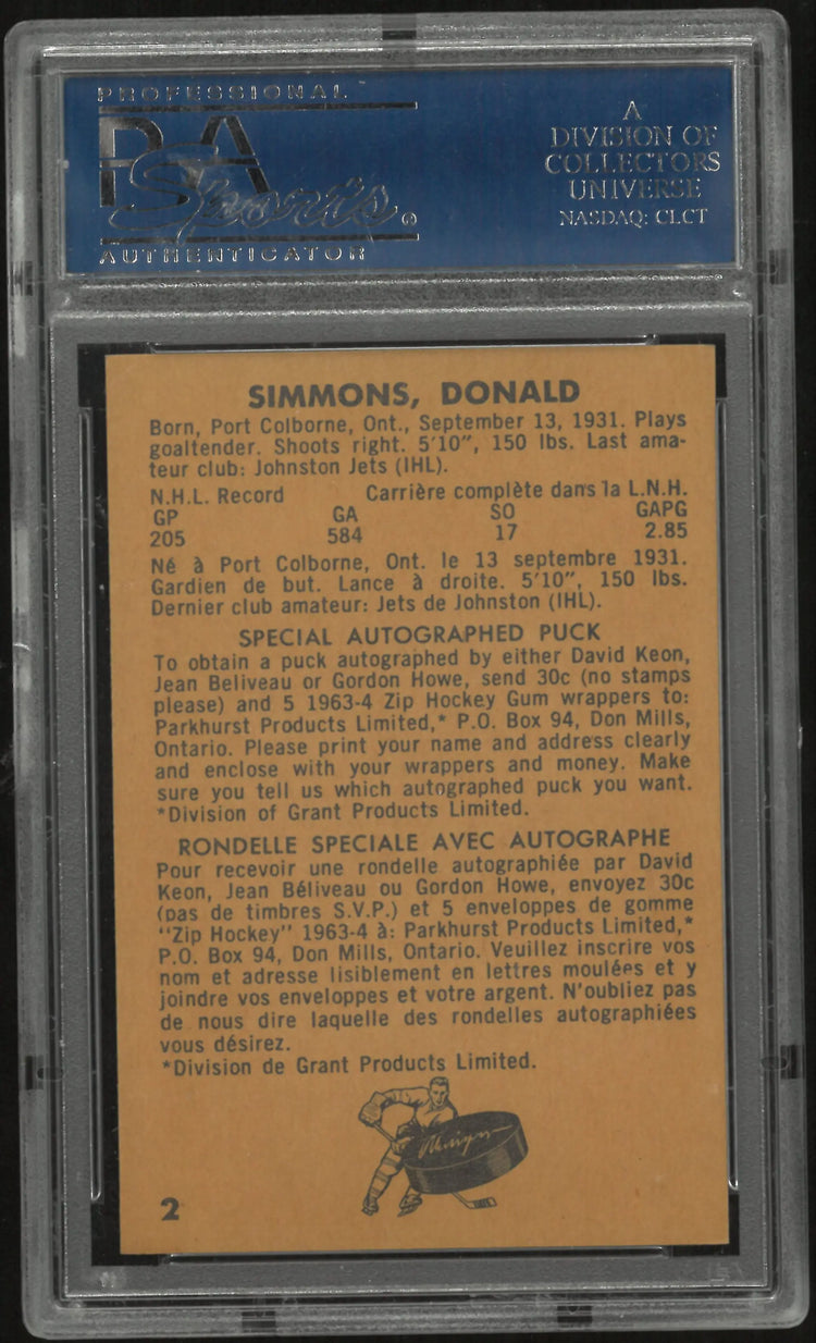 1963 Parkhurst Don Simmons PSA 8 