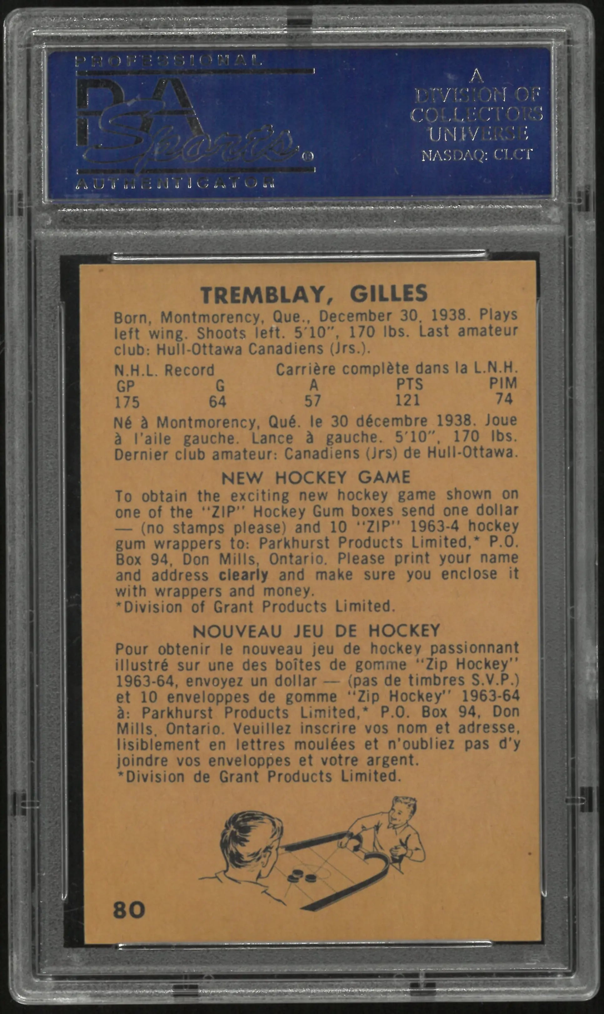 1963 Parkhurst Gilles Tremblay PSA 7 