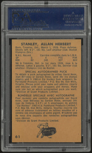 1963 Parkhurst Hockey Allan Stanley PSA 8 