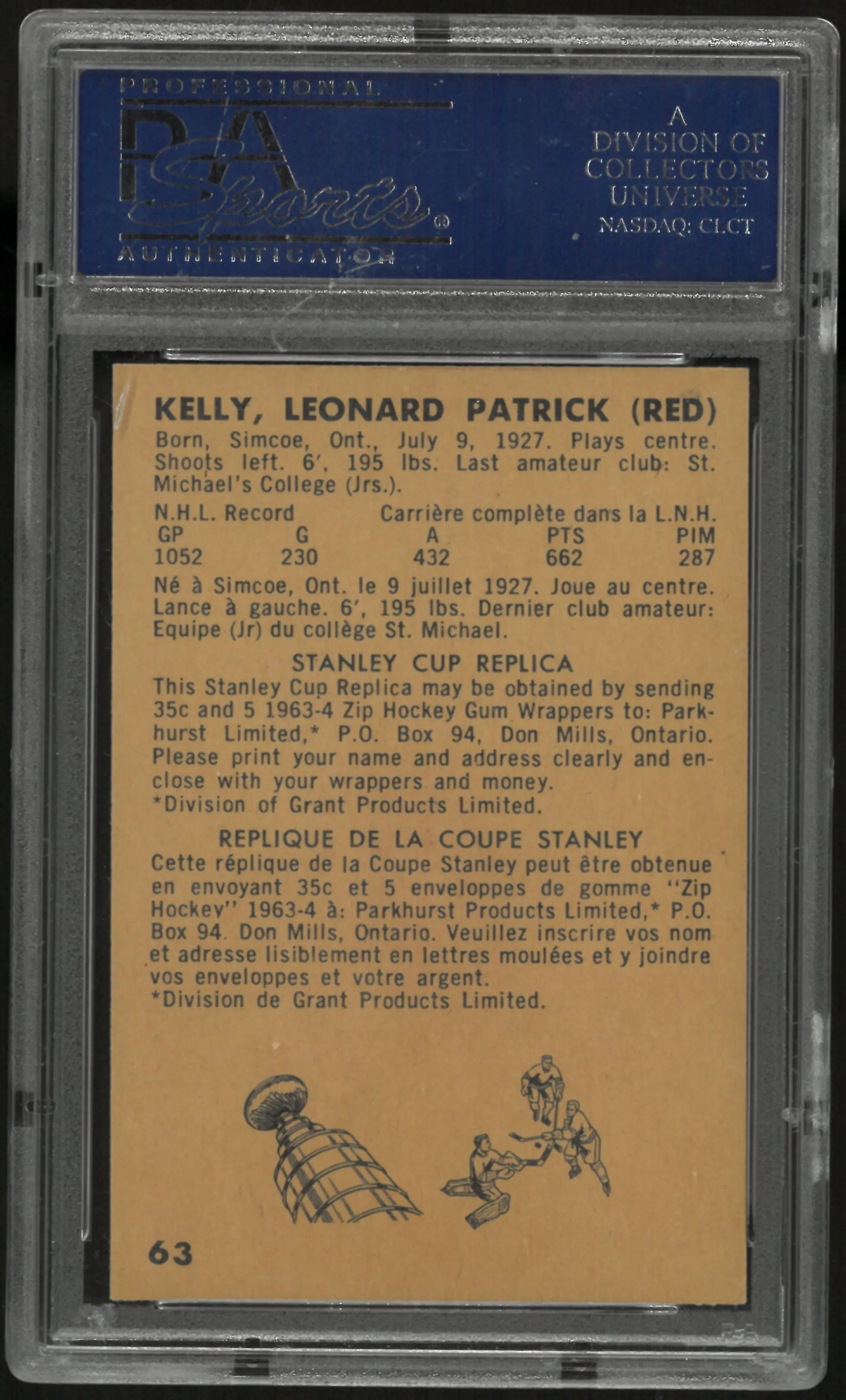 1963 Parkhurst Hockey Red Kelly PSA 8 