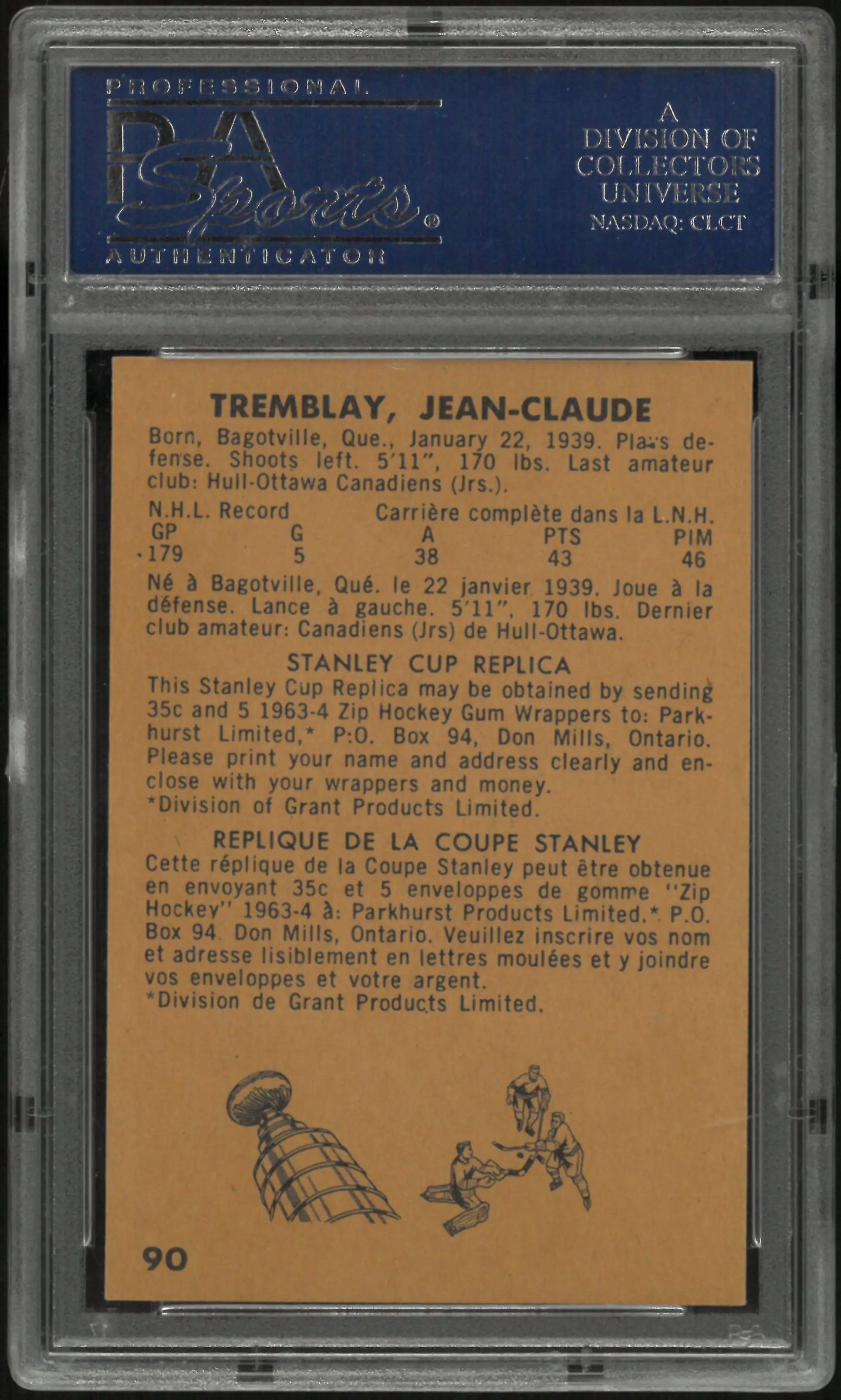 1963 Parkhurst J. C. Tremblay  PSA 8 