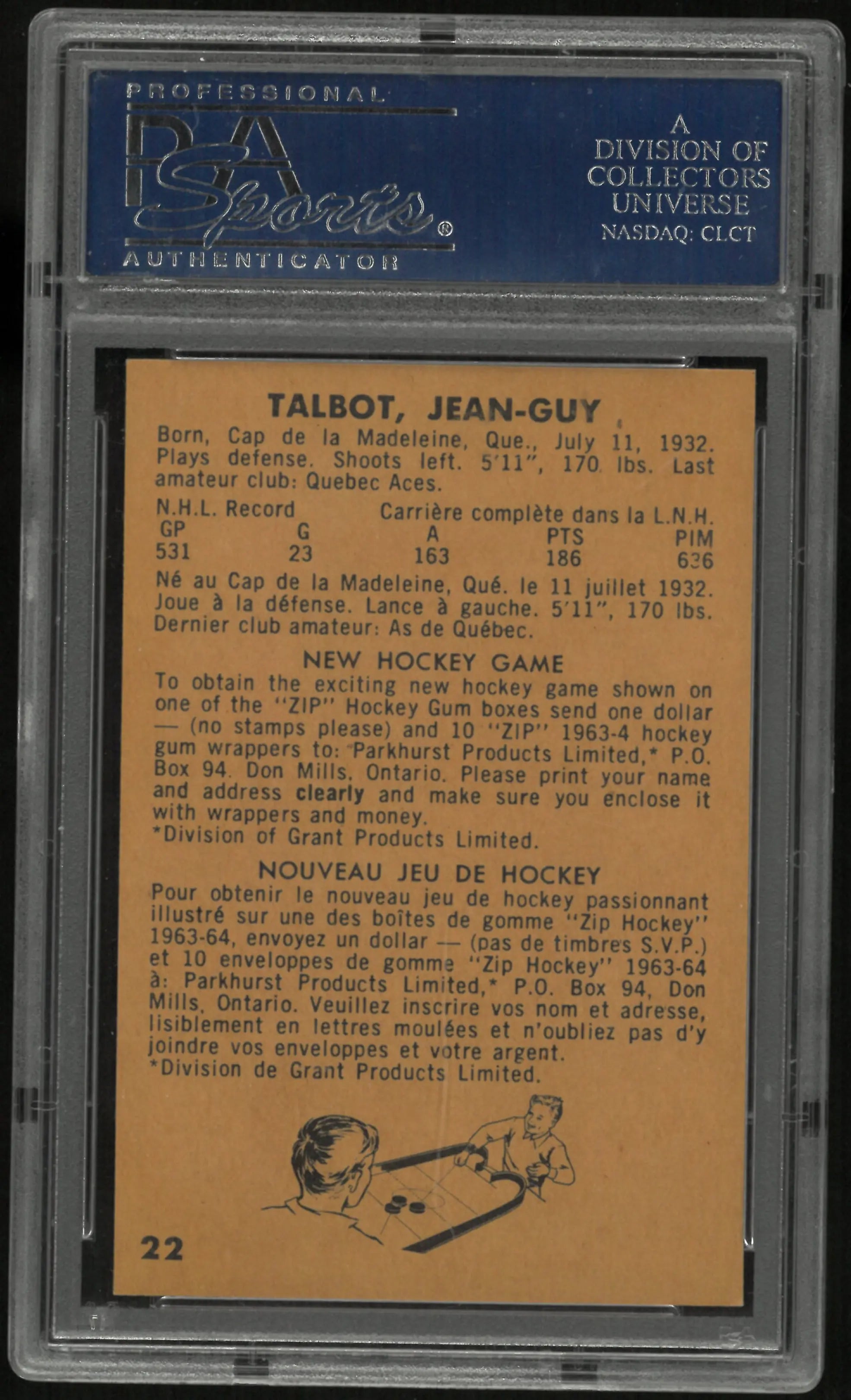 1963 Parkhurst Jean-Guy Talbot PSA 8 