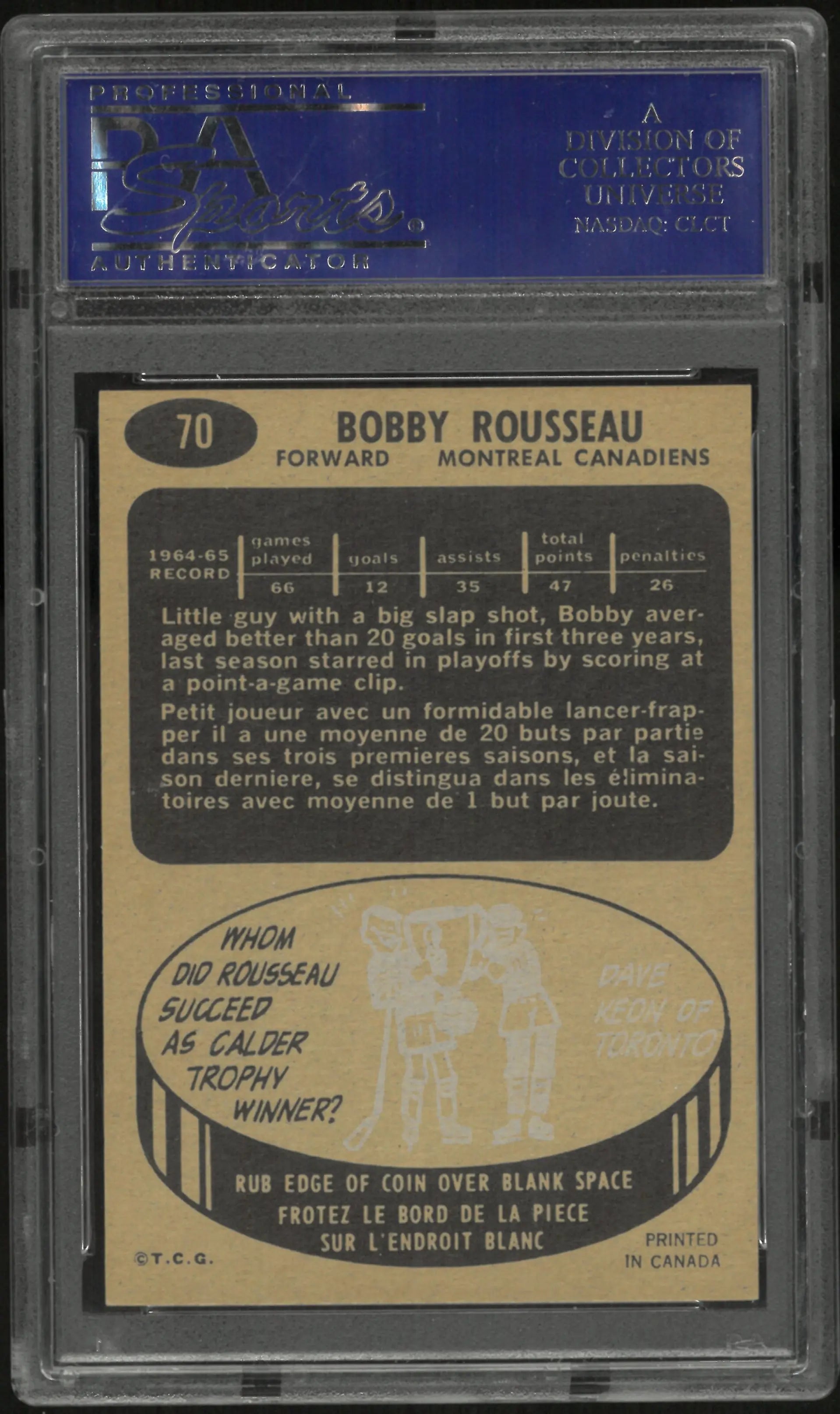1965 Topps Bobby Rousseau PSA 8 